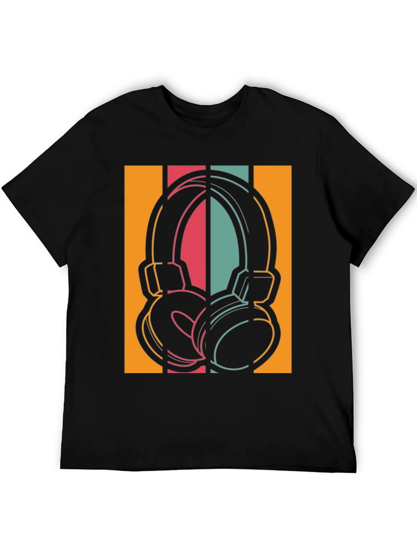 Black Retro Headphones Graphic Tee - Vintage Style Music Shirt view 5