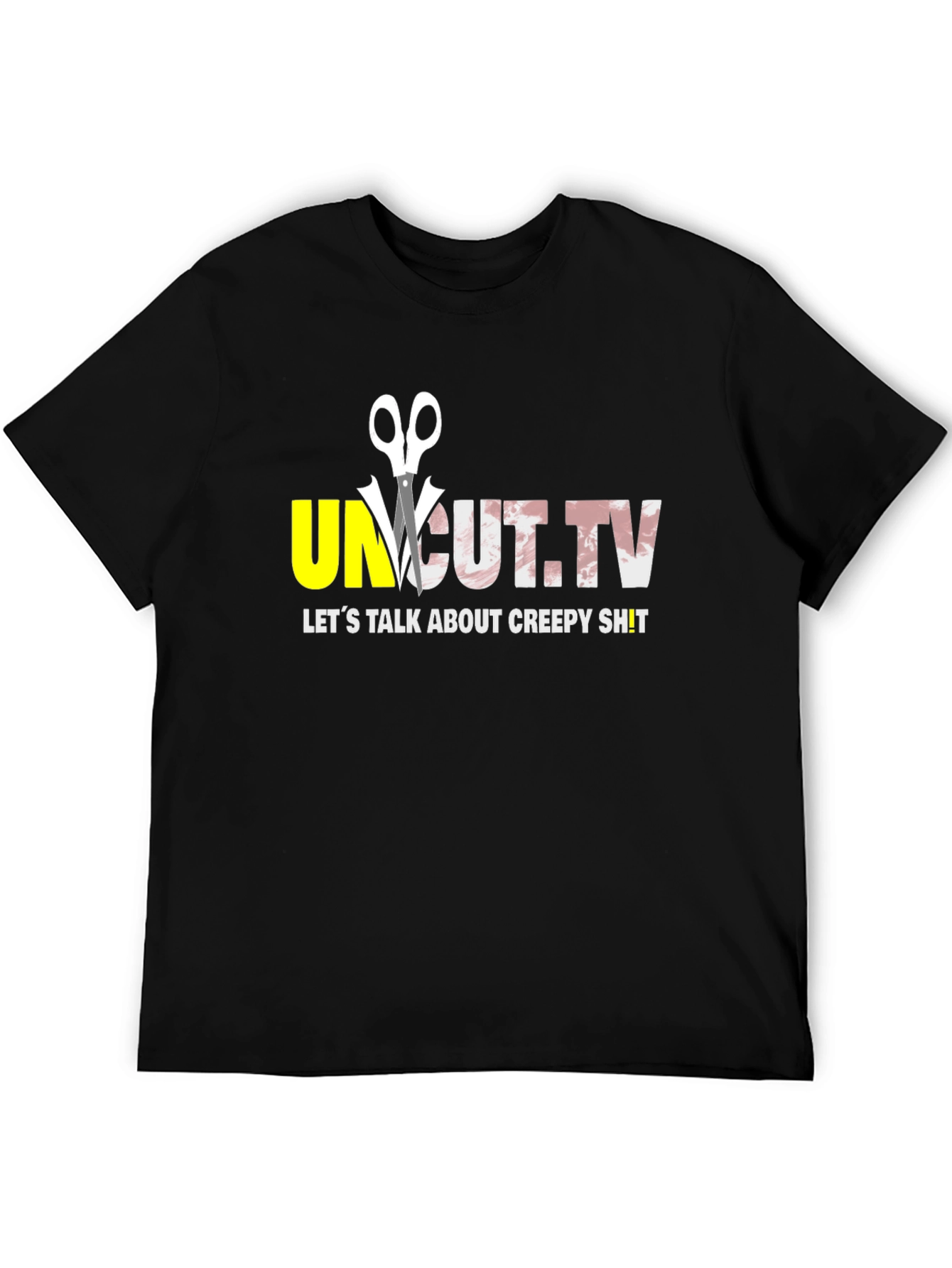 Black Uncut.TV Creepy Content Black T-Shirt view 5