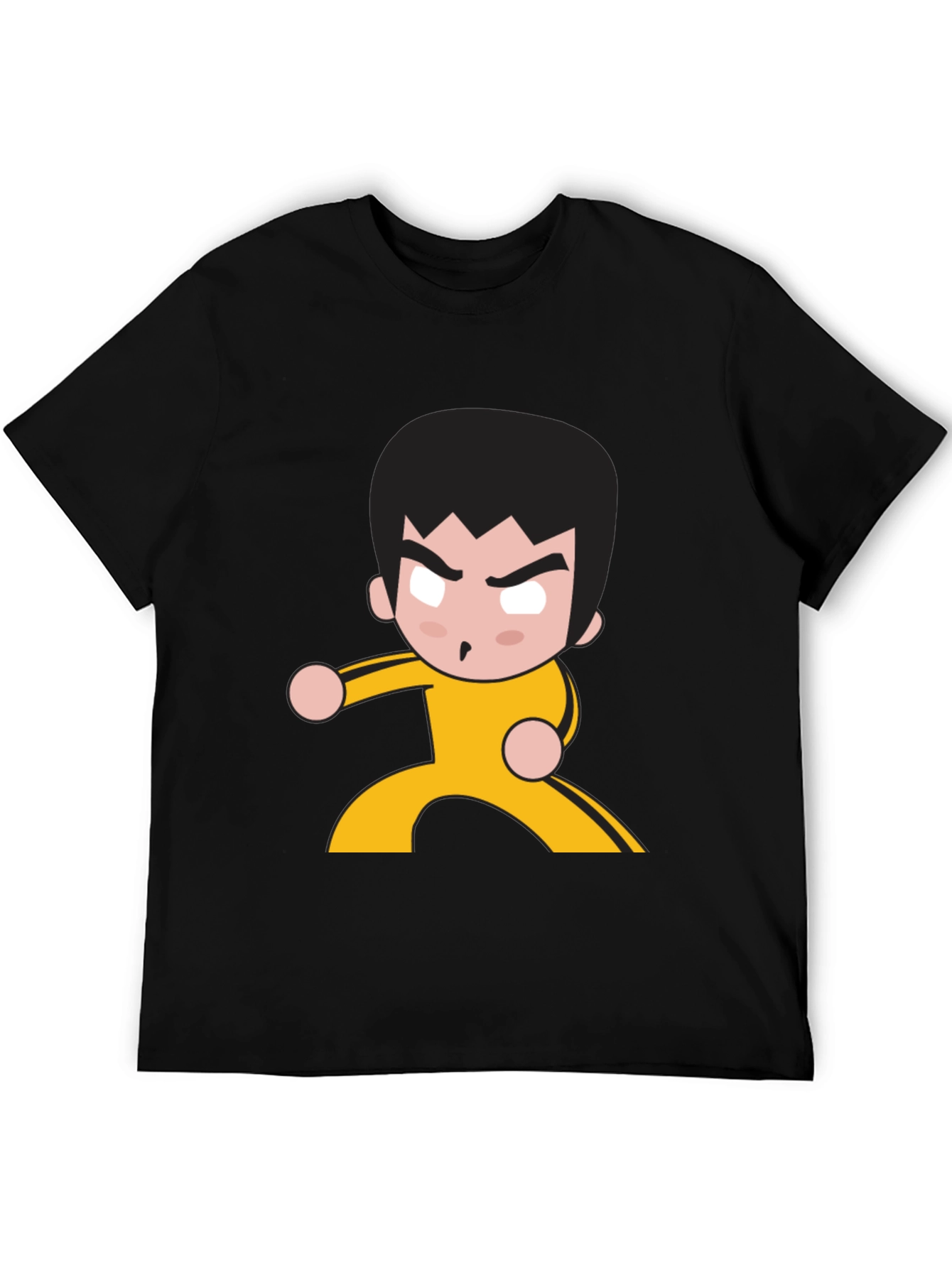 Black Martial Arts Cartoon Graphic Black T-Shirt view 5