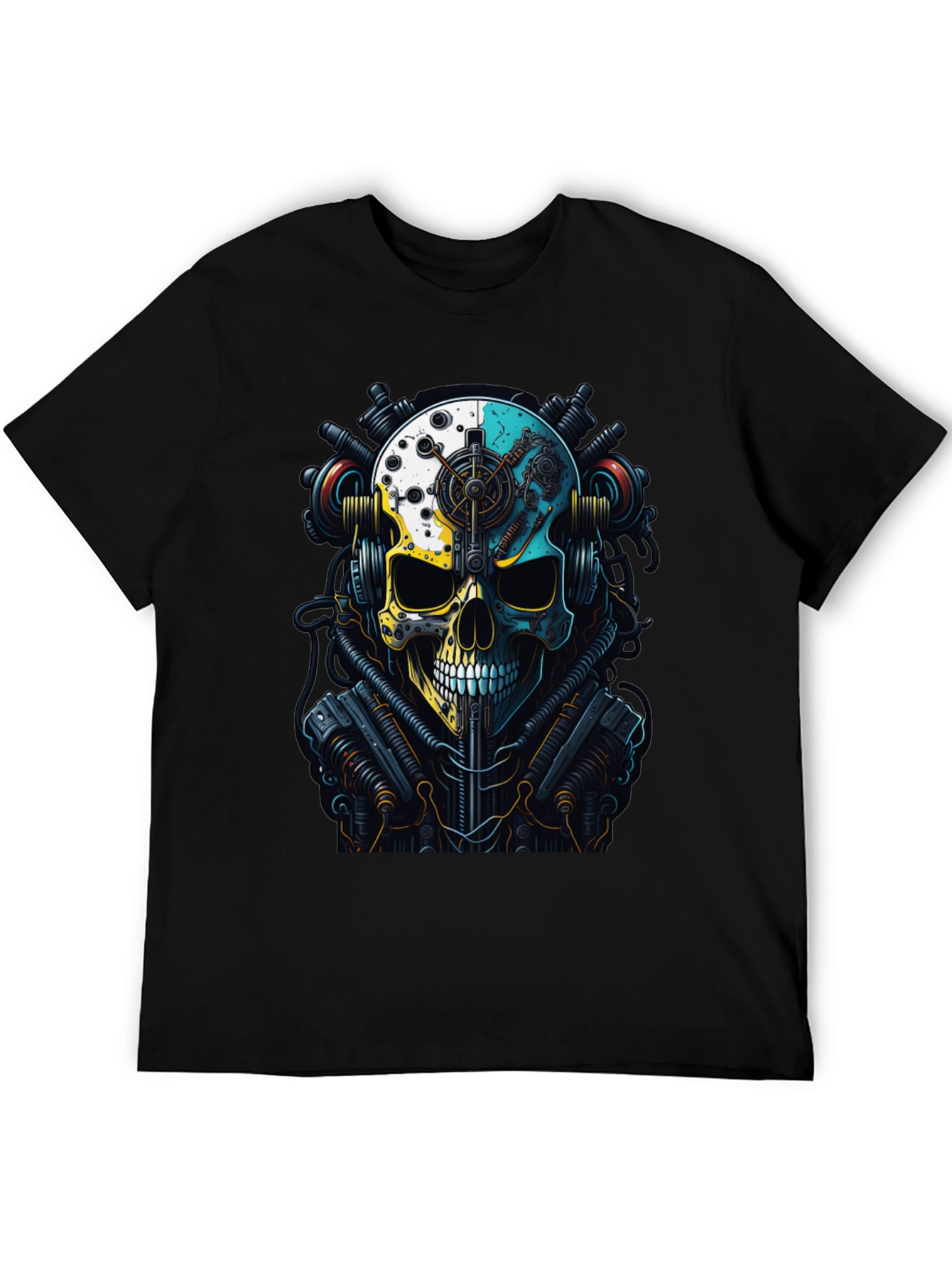 Black Steampunk Skull Graphic T-Shirt view 5