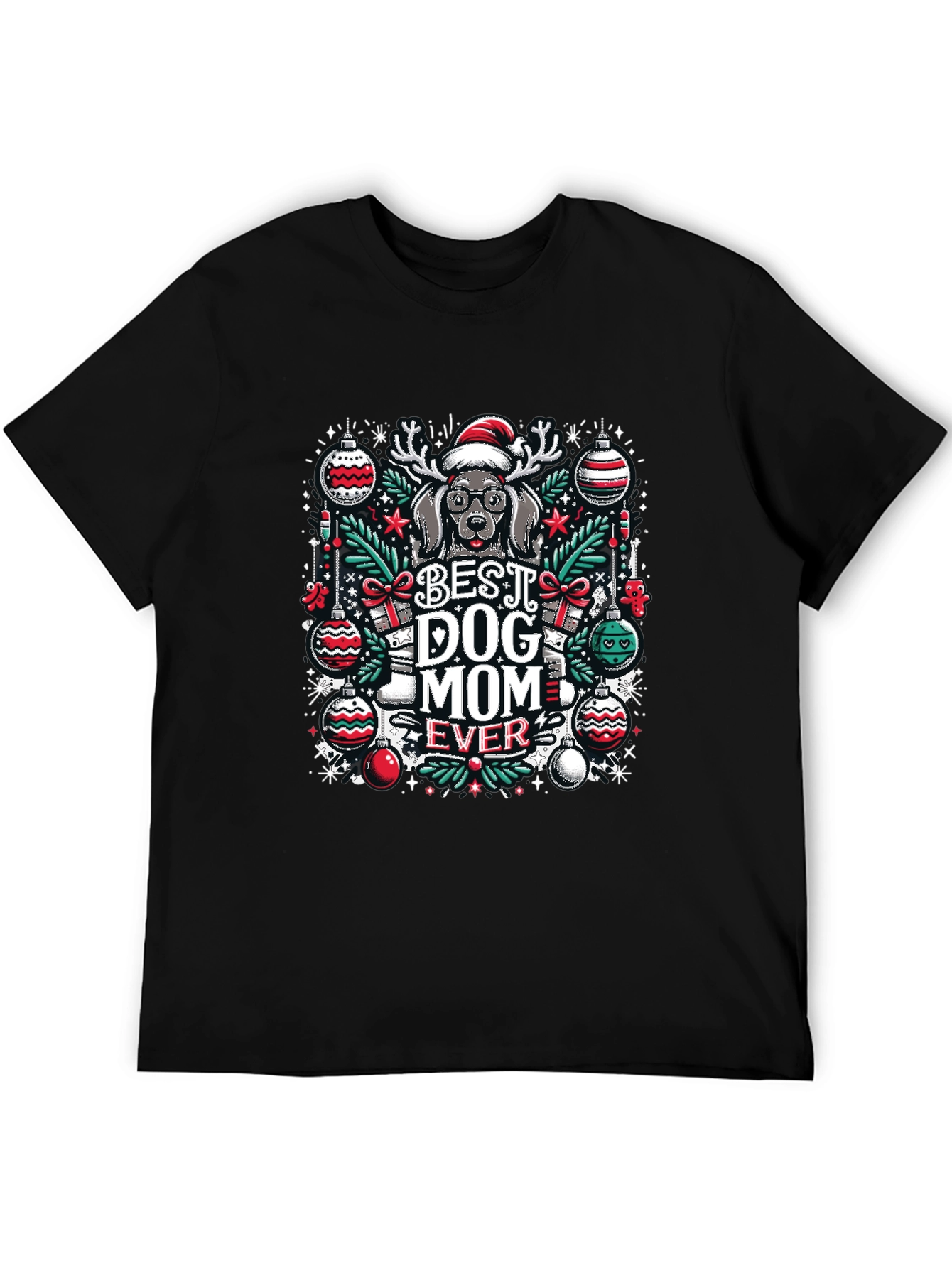 Black Best Dog Mom Ever Christmas T-Shirt view 5