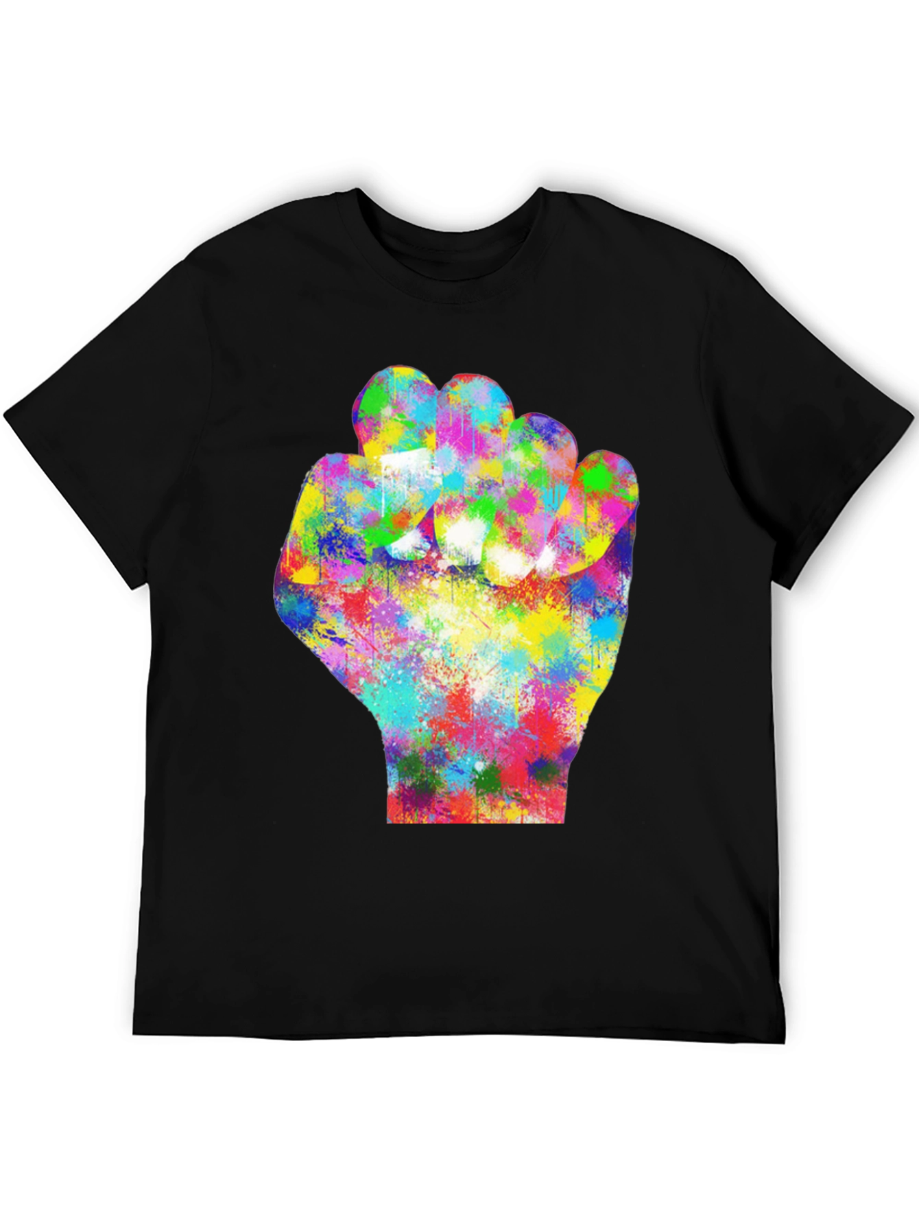 Black Colorful Fist Graphic Black T-Shirt view 5