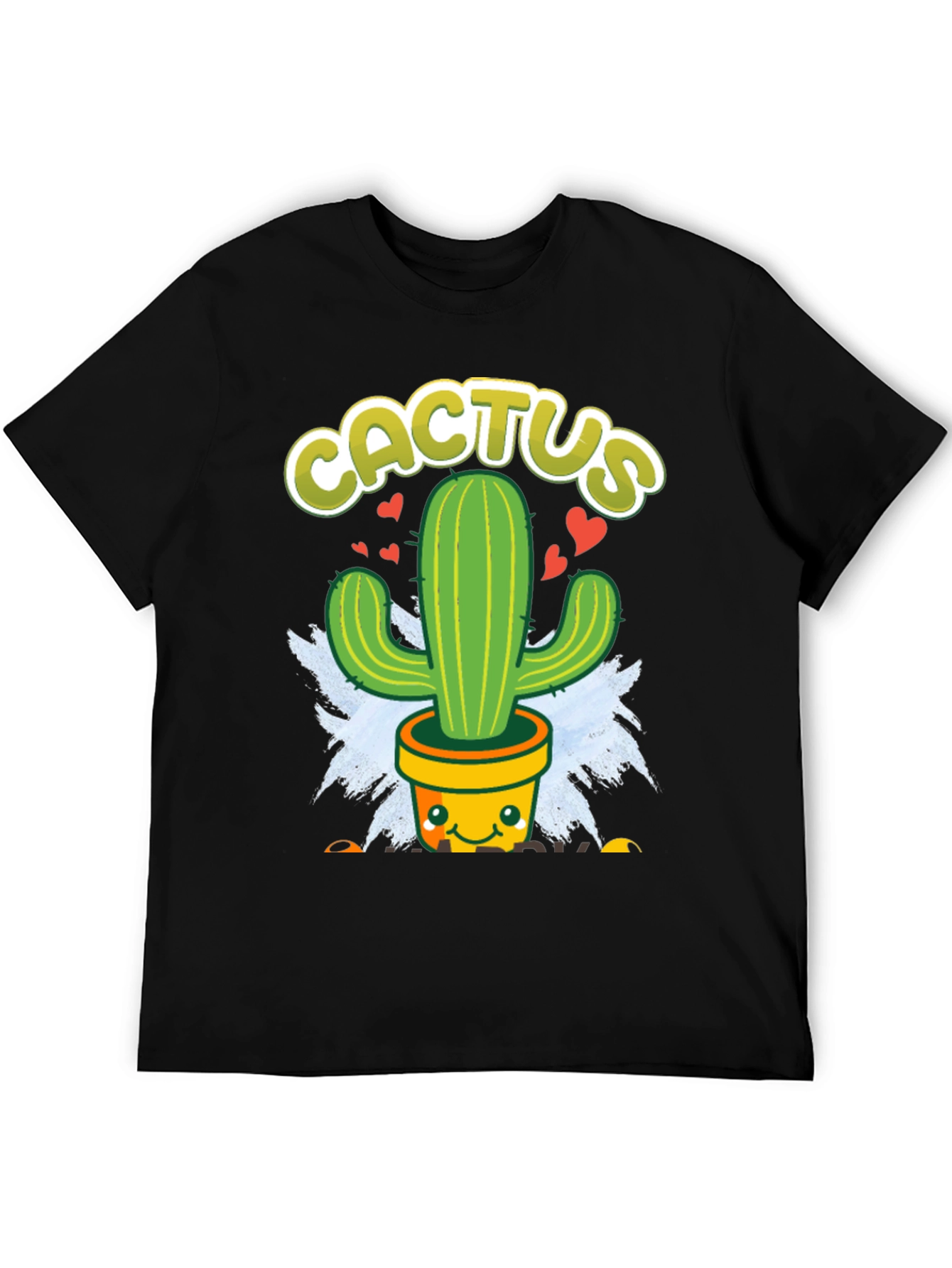Black Cute Cactus Graphic Tee - Black Cotton T-Shirt view 5