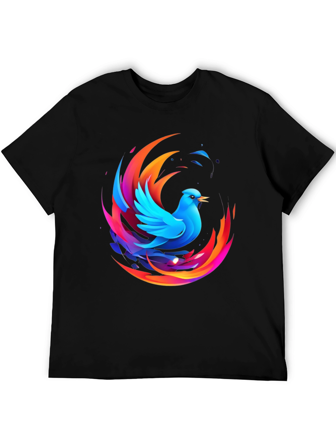 Black Phoenix Bird Graphic Print Black T-Shirt view 5