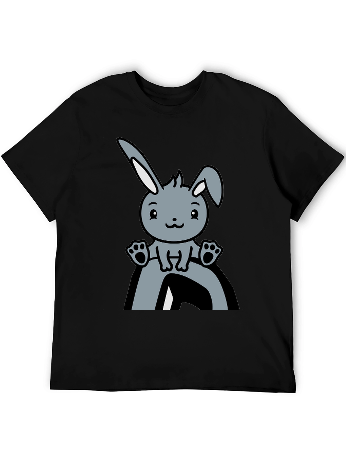 Black Cute Bunny Graphic Tee - Black Cotton Comfort view 5