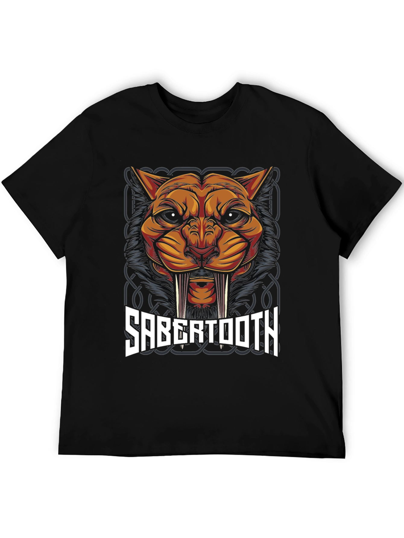 Black Sabertooth Tiger Graphic T-Shirt view 5