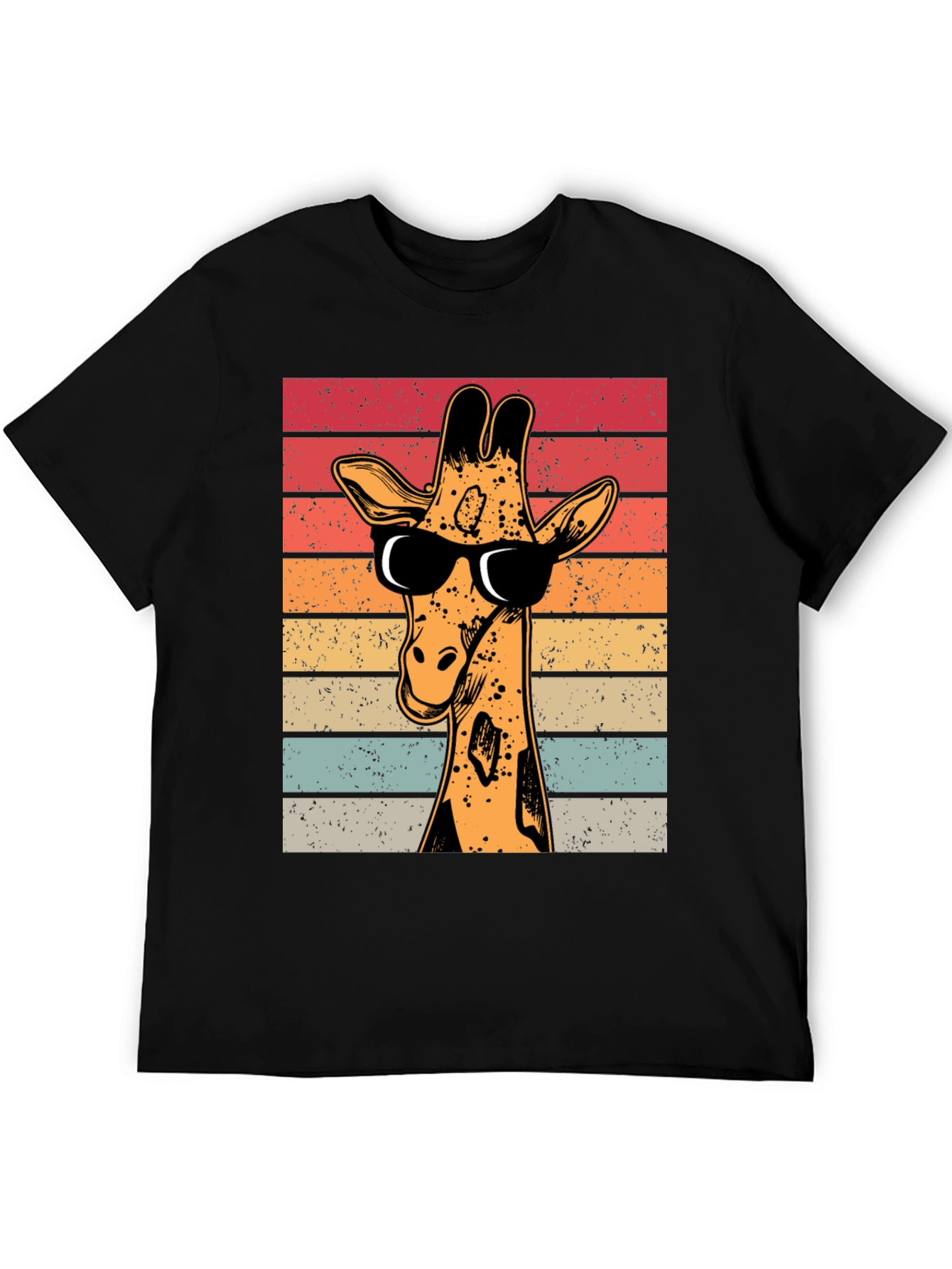Black Cool Giraffe Retro T-Shirt view 5