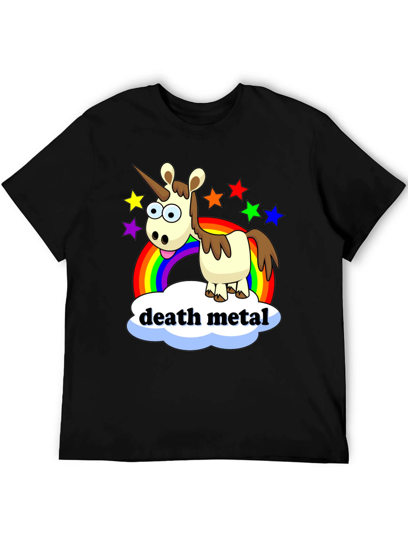 Black Death Metal Unicorn T-Shirt - Rainbow Star Design view 5