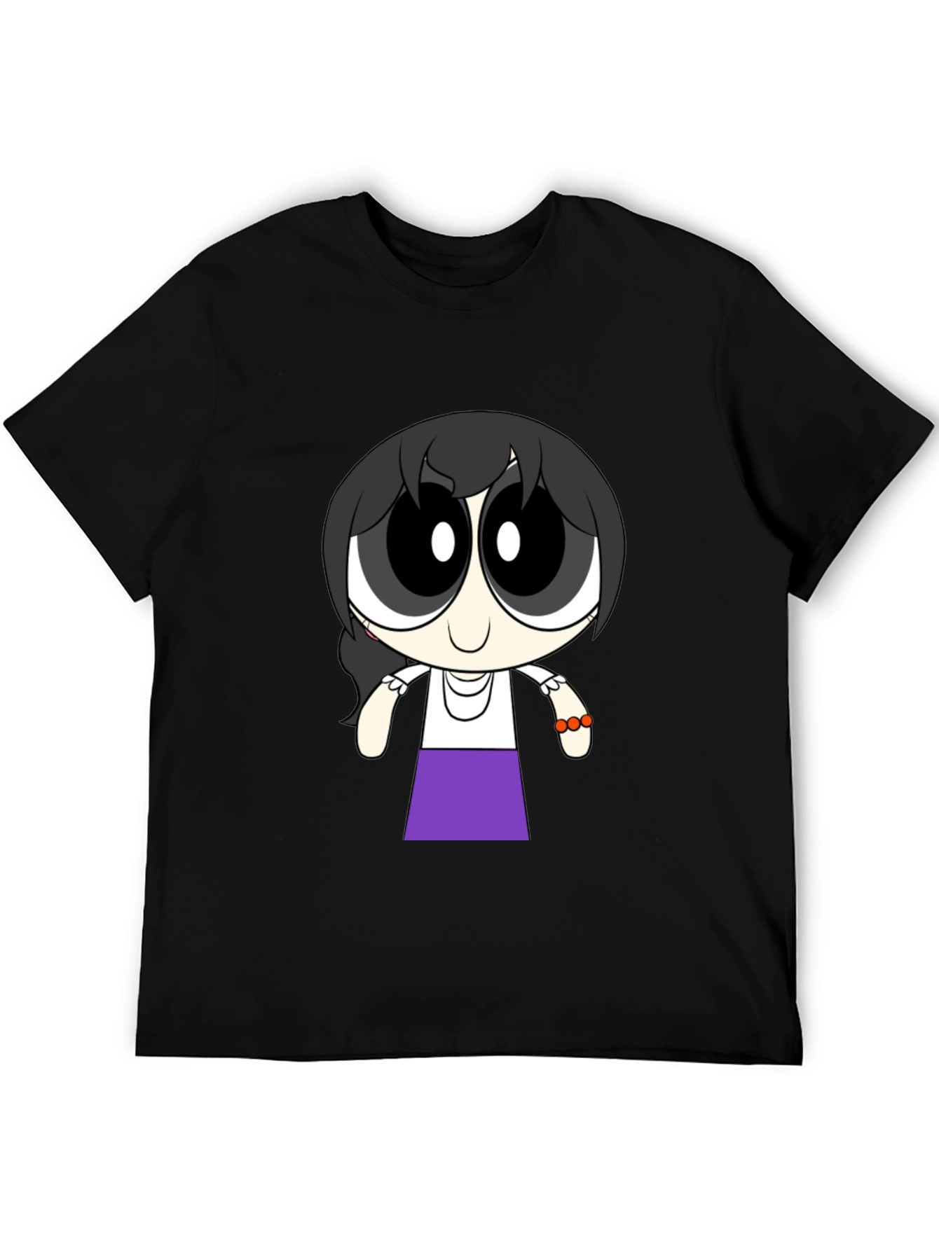 Black Cartoon Girl T-Shirt - Black Cotton Tee view 5