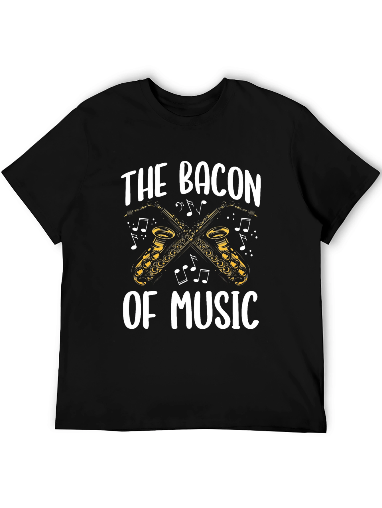 Black Bacon of Music Saxophone T-Shirt - Black Cotton Tee view 5