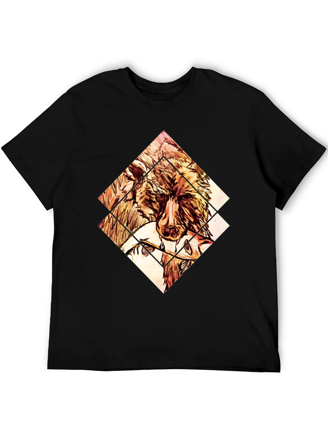 Black Geometric Bear Graphic Tee - Black Cotton view 5