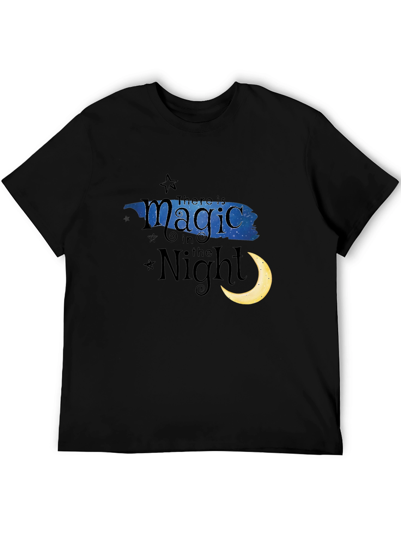 Black Magic in the Night T-Shirt - Crescent Moon & Stars Black Tee view 5