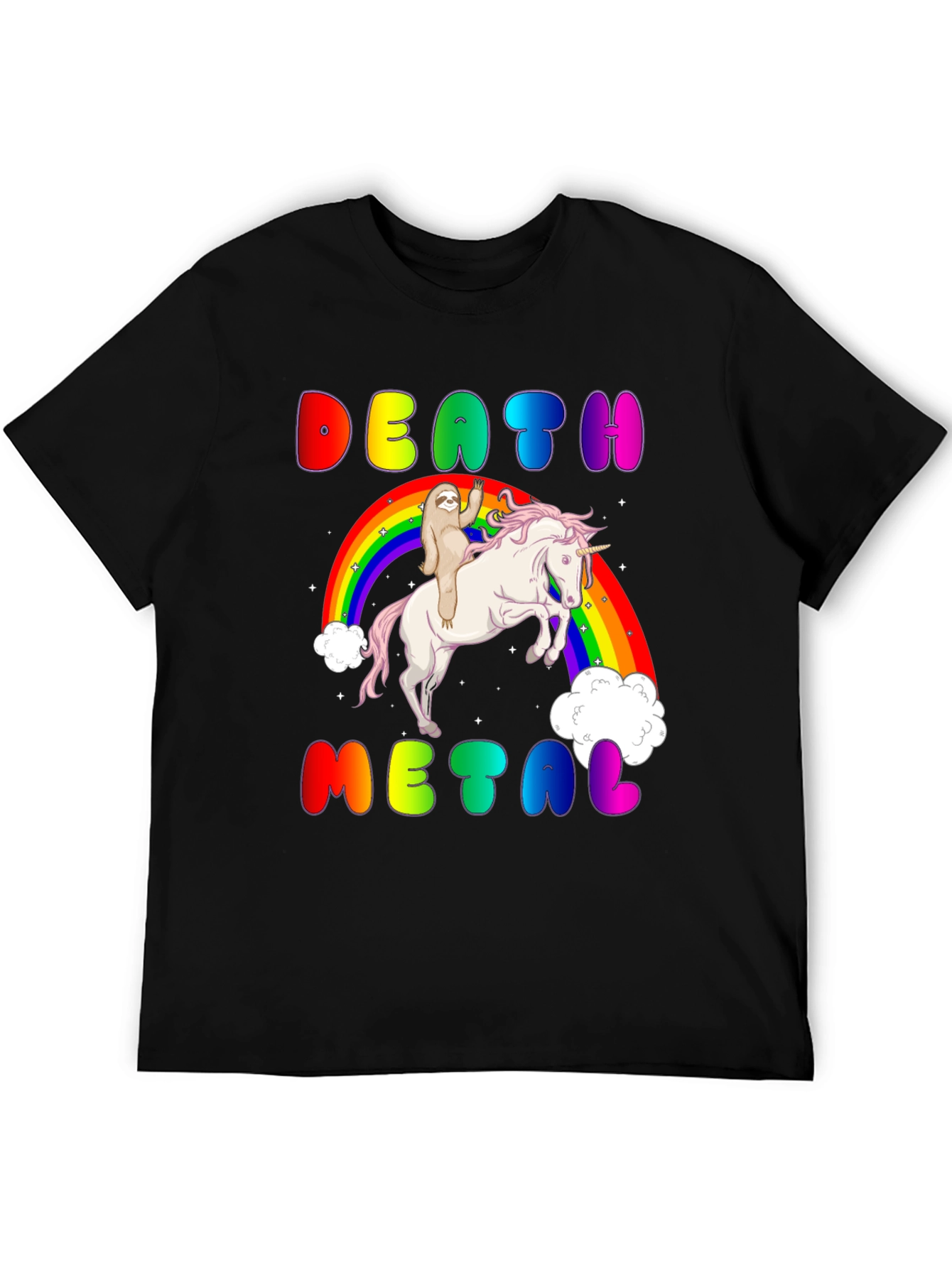 Black Death Metal Sloth Riding Unicorn T-Shirt view 5