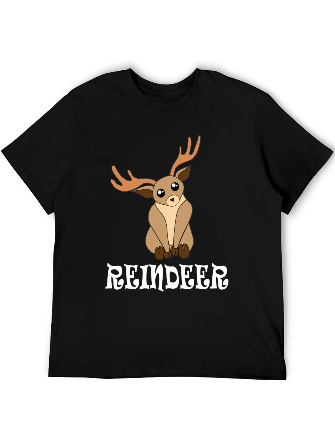 Black Cute Reindeer Graphic Tee - Black Cotton T-Shirt view 5