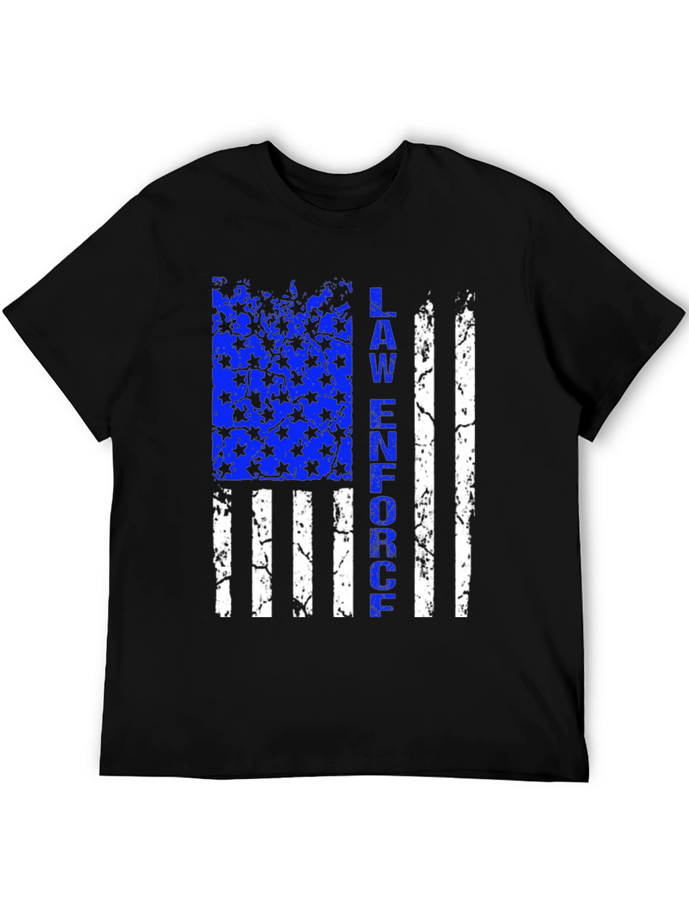 Black Law Enforcement Flag Graphic T-Shirt - Thin Blue Line Support view 5