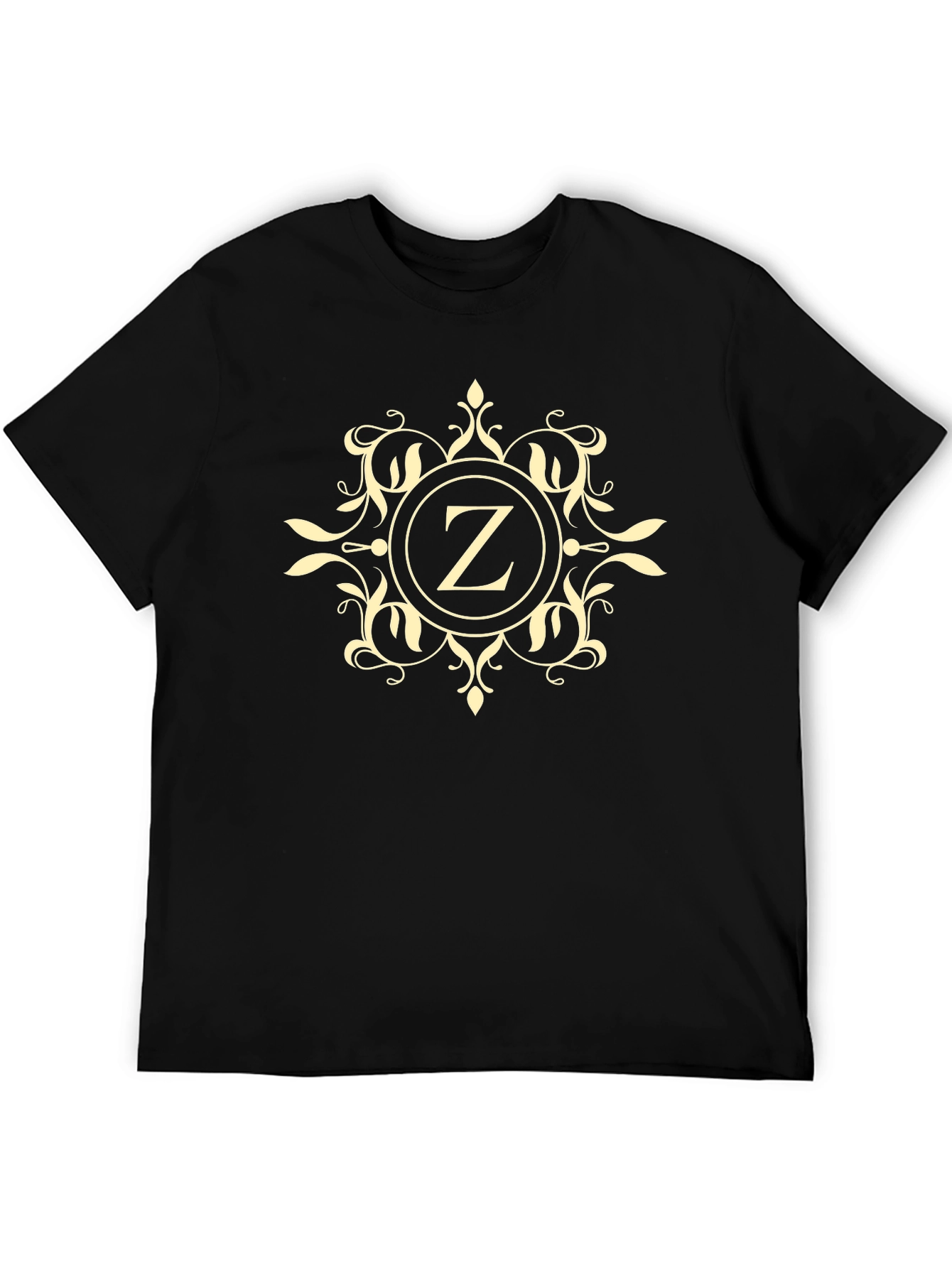 Black Monogrammed 'Z' Black T-Shirt - Elegant Floral Design view 5