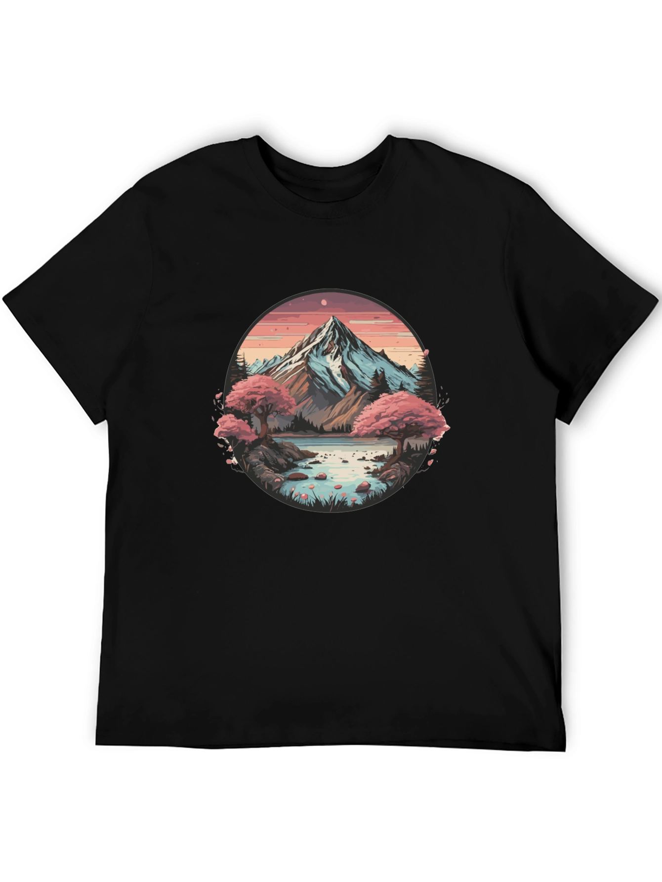 Black Mountain Lake Scene Graphic Tee - Black Casual Shirt view 5
