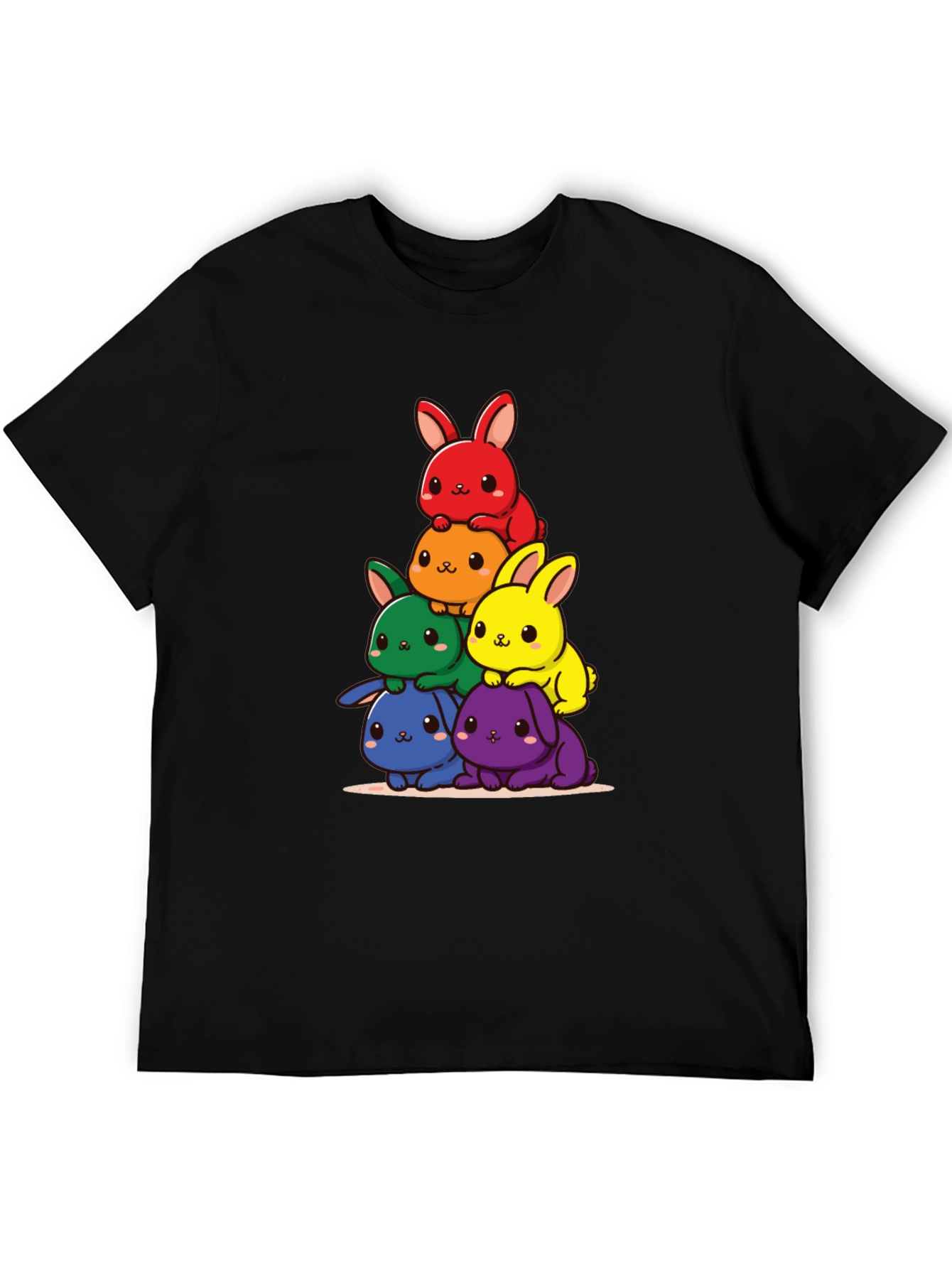 Black Rainbow Bunny Stack T-Shirt view 5