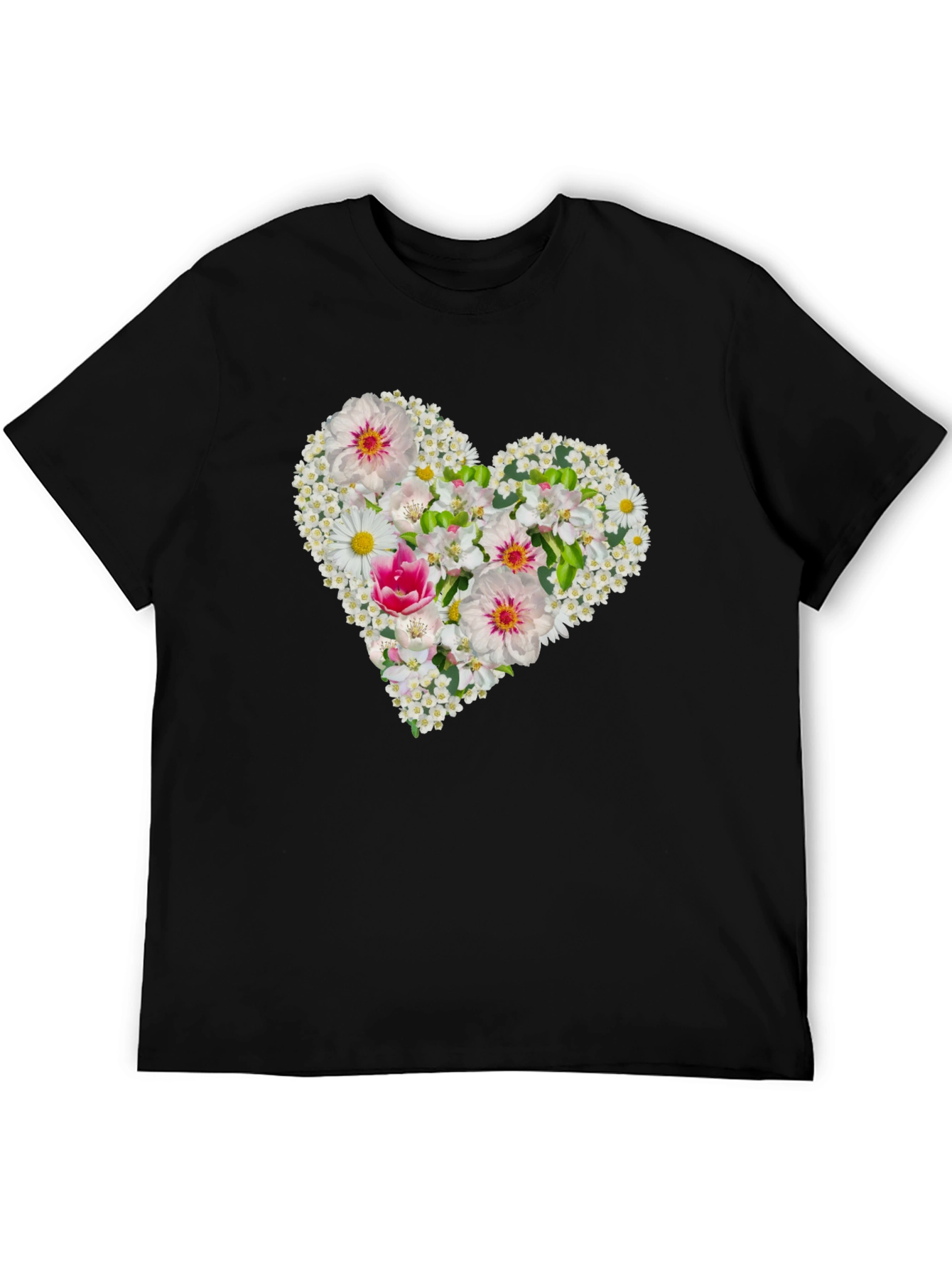 Black Floral Heart Tee - Black Cotton Graphic T-Shirt view 5