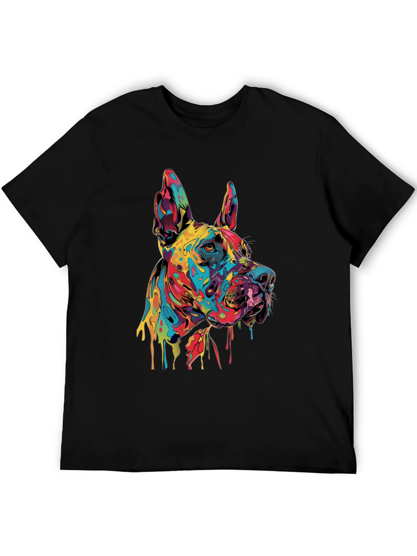 Black Colorful Dog Graphic Tee - Modern Art T-Shirt view 5