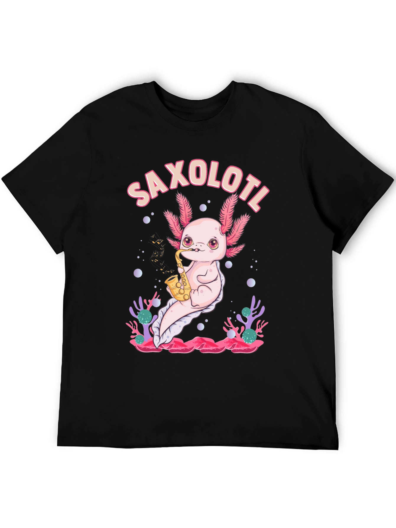 Black Saxolotl T-Shirt - Axolotl Saxophone Musician Tee view 5