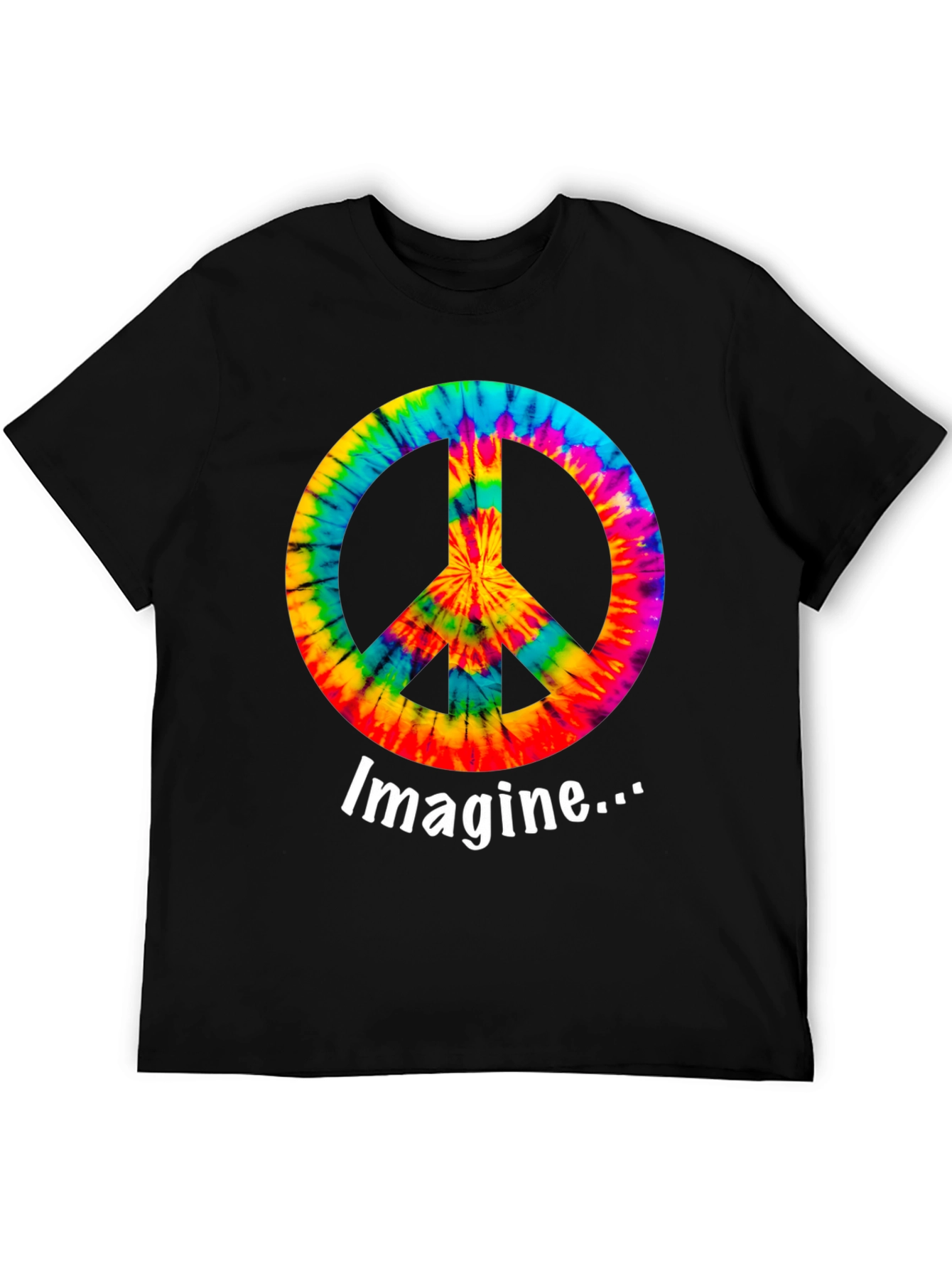 Black Imagine Peace Sign Tie-Dye Graphic T-Shirt view 5