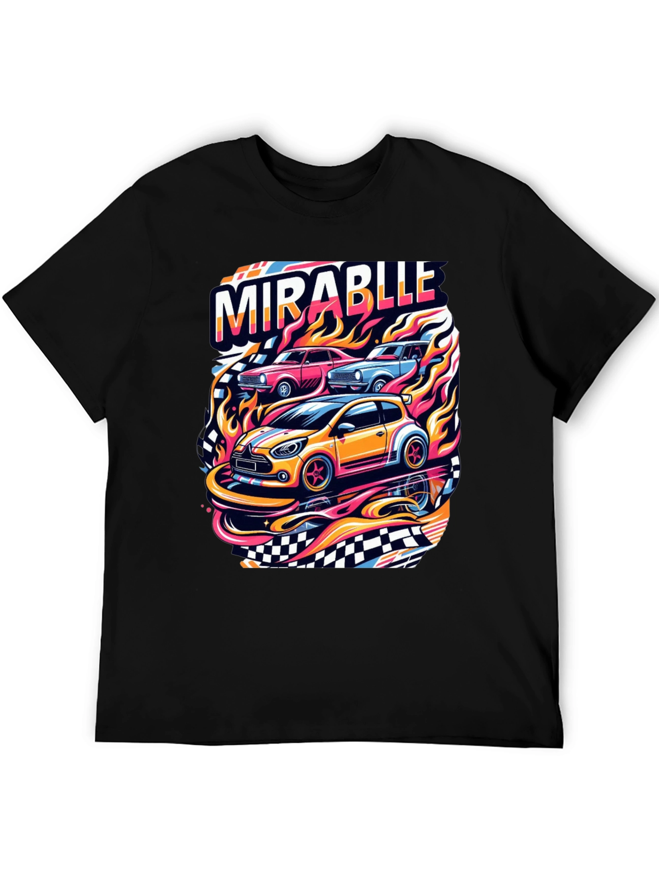 Black Mirablle Cars Graphic T-Shirt - Retro Racing Style view 5