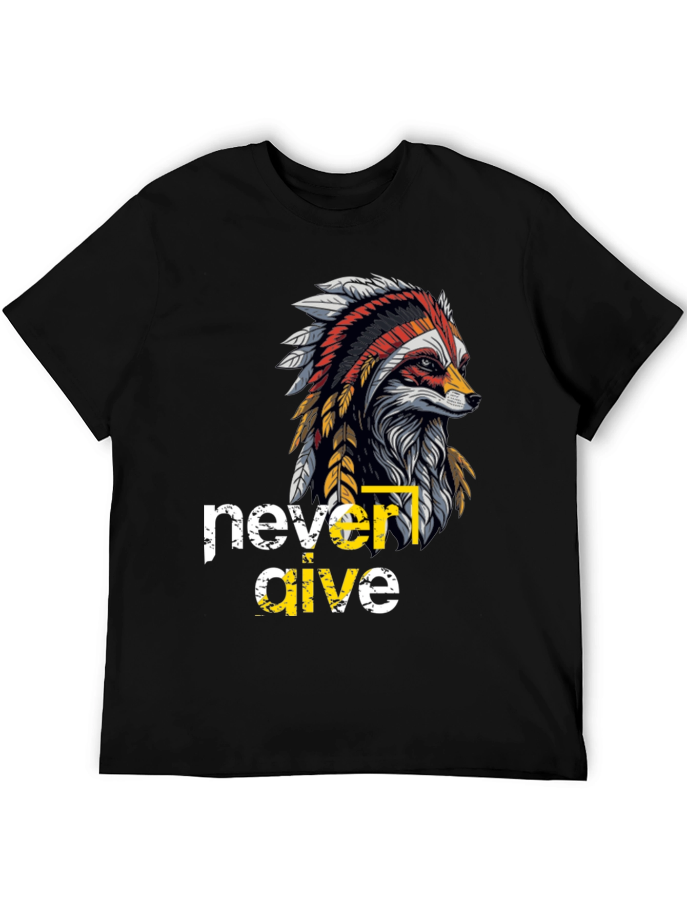 Black Native American Fox Graphic T-Shirt view 5