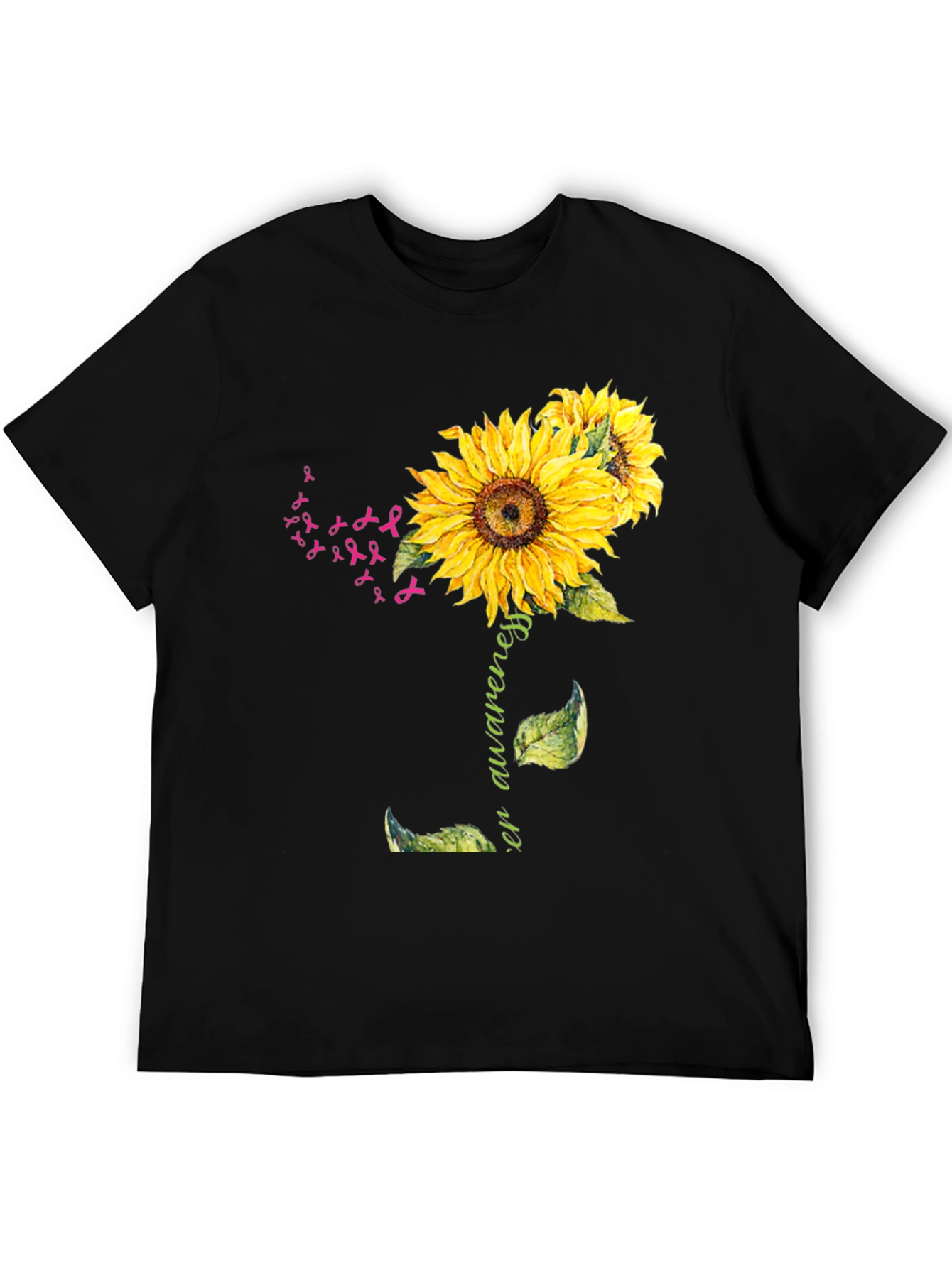 Black Sunflower Breast Cancer Awareness T-Shirt view 5