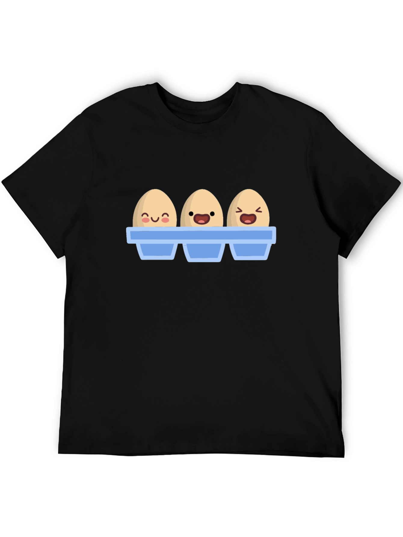 Black Funny Cartoon Eggs T-Shirt, Novelty Graphic Tee view 5