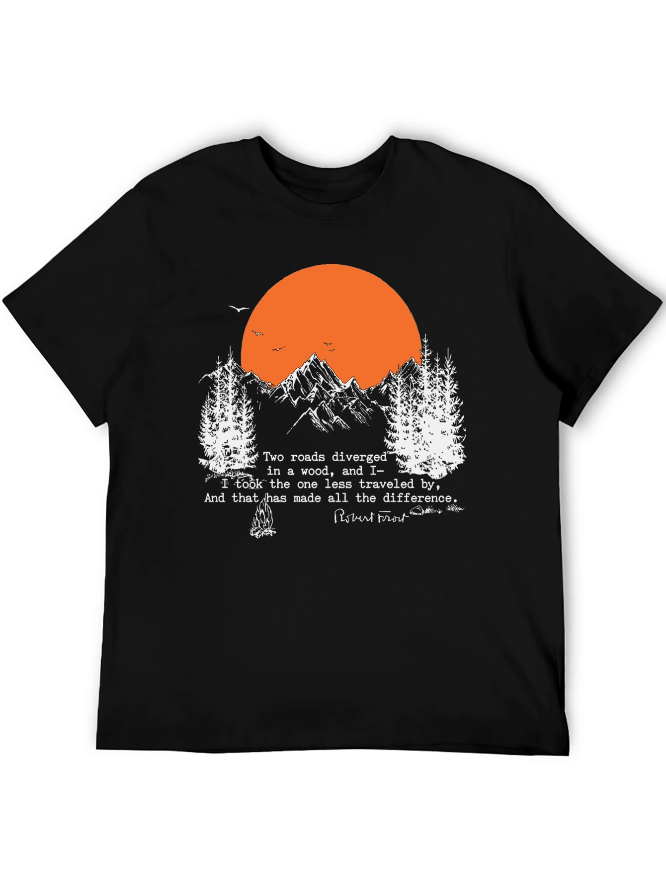 Black Robert Frost Mountain Tee - Two Roads Poem T-Shirt view 5