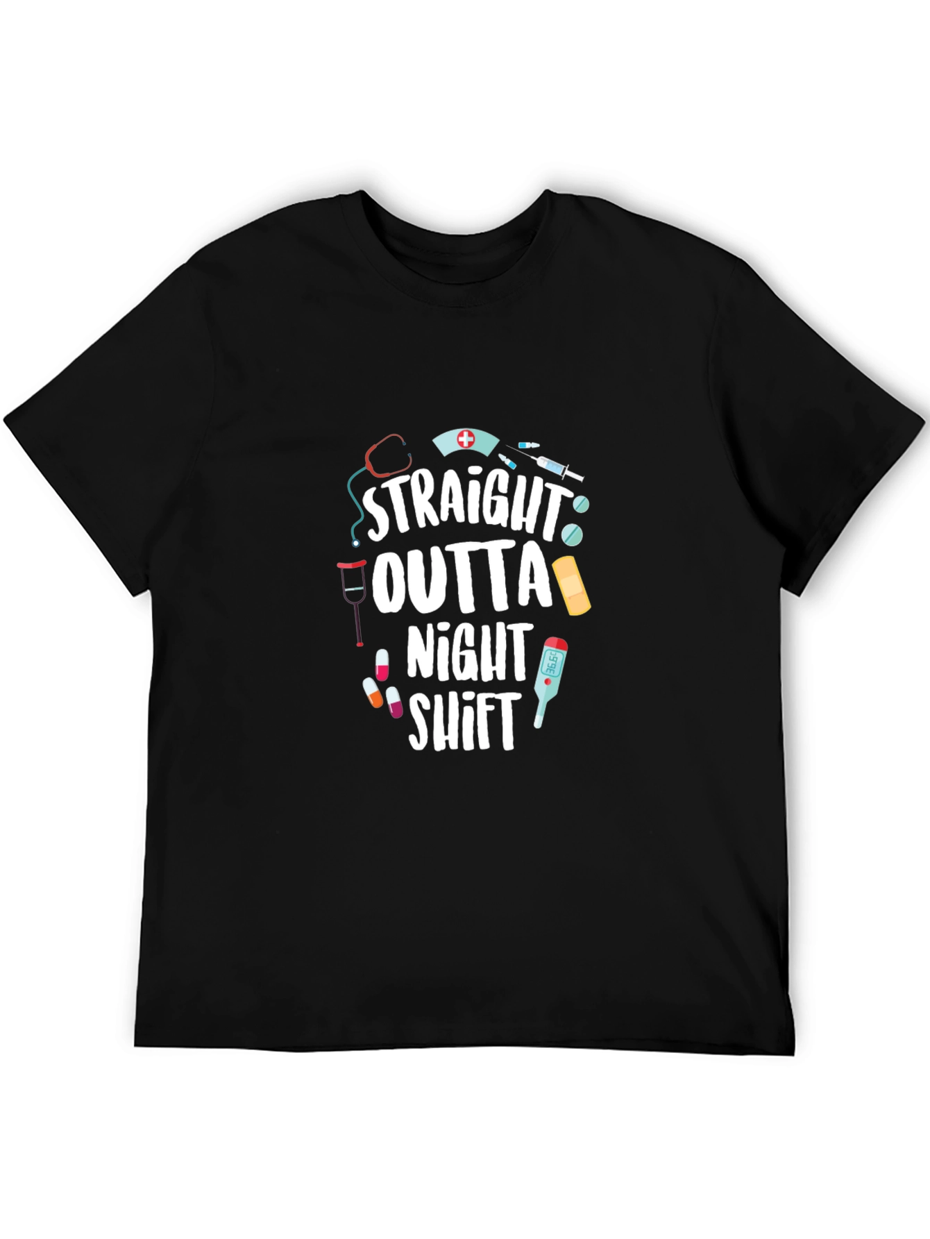 Black Straight Outta Night Shift T-Shirt - Nurse Gift view 5