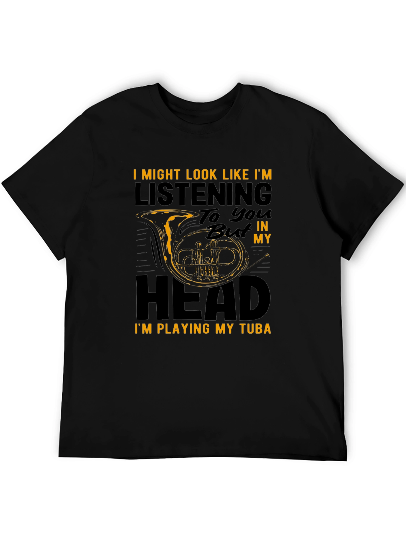 Black Tuba Player T-Shirt - "Listening" Graphic Tee view 5