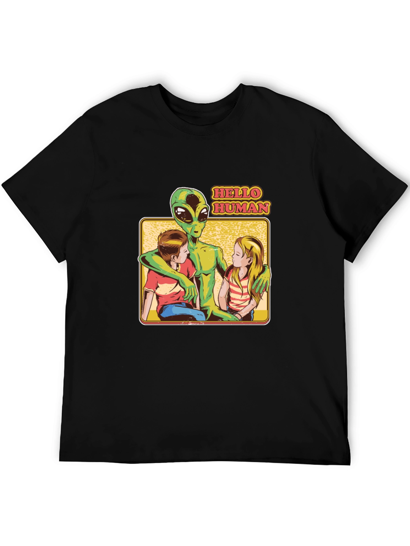 Black Hello Human Alien Graphic T-Shirt view 5