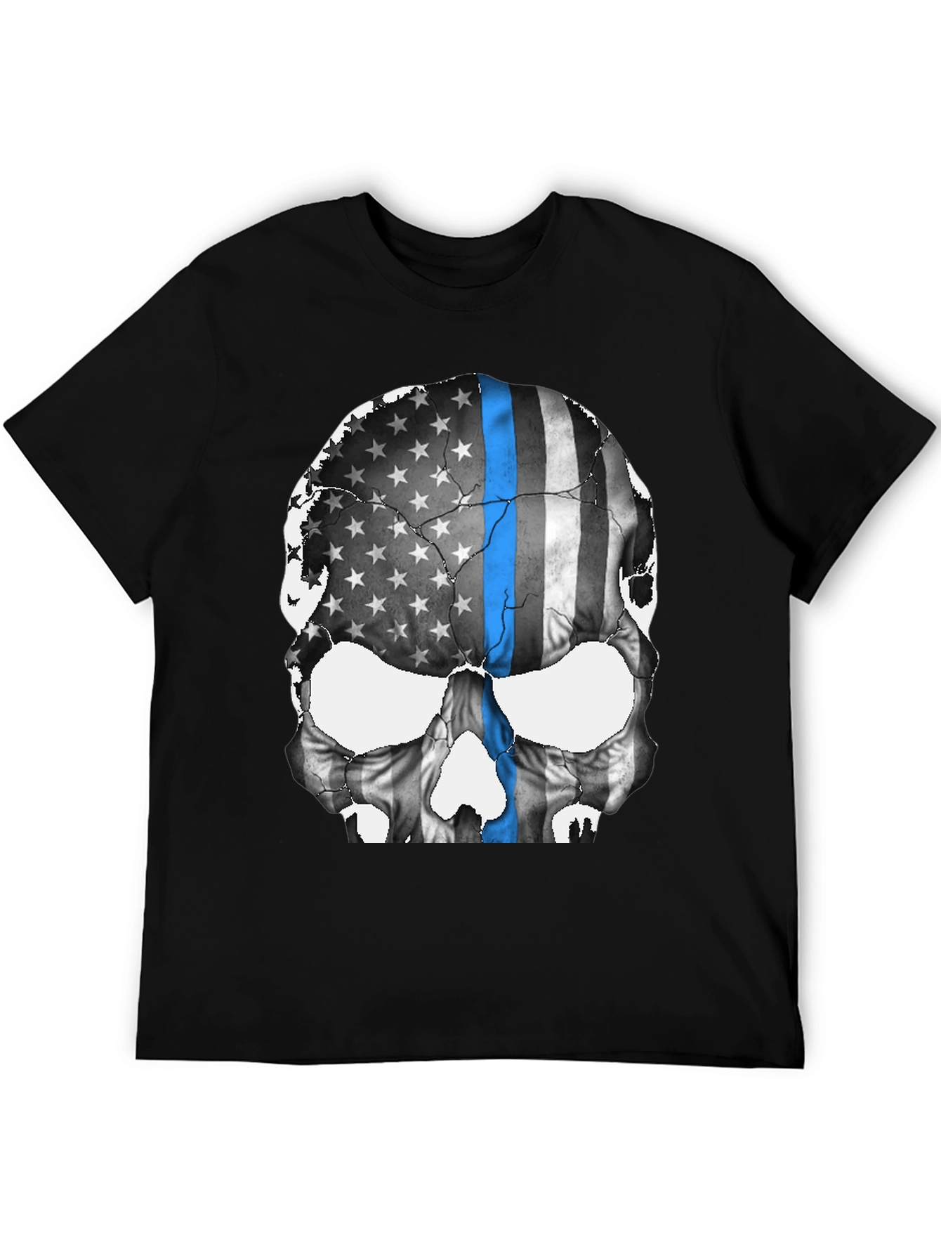 Black Skull Flag Graphic Tee - Thin Blue Line Support view 5