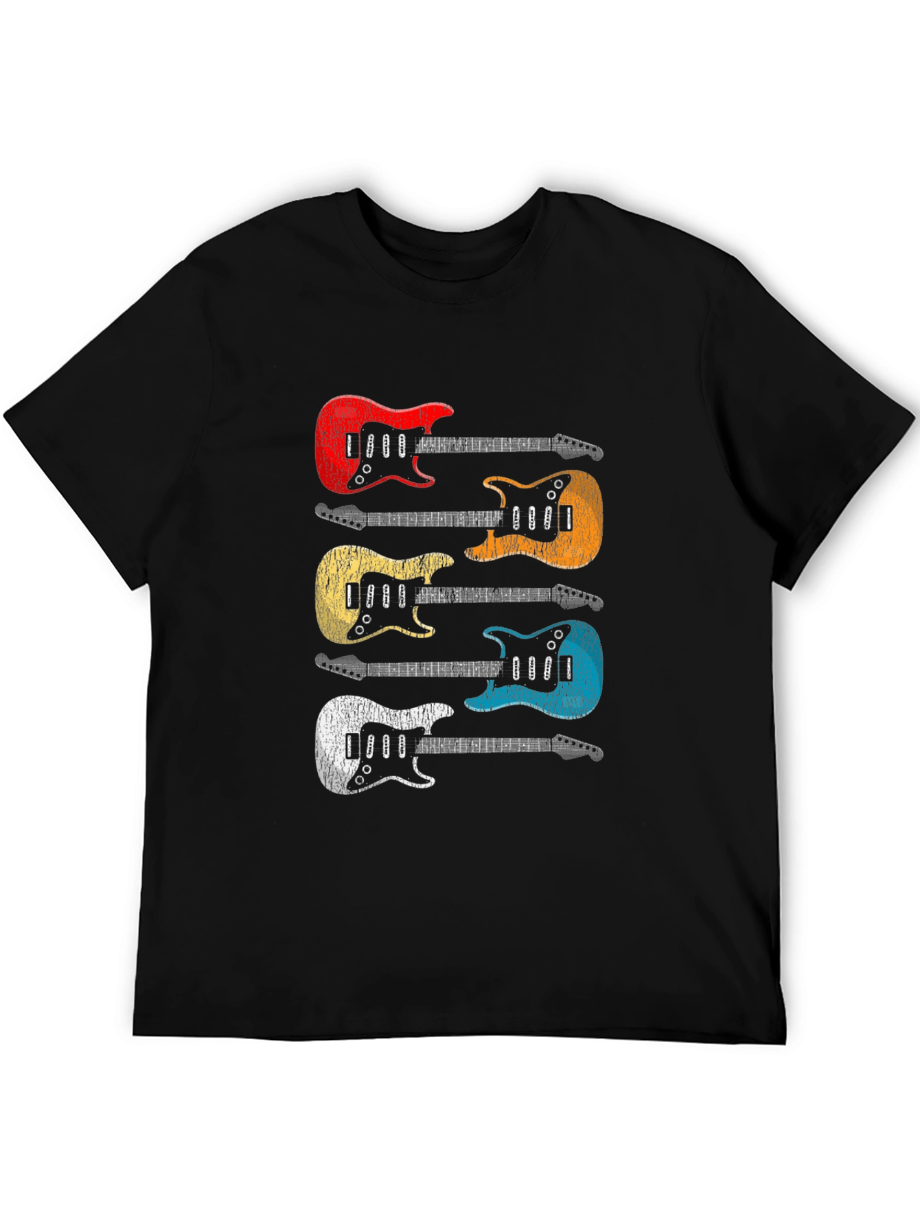 Black Retro Guitar T-Shirt - Colorful Music Tee view 5