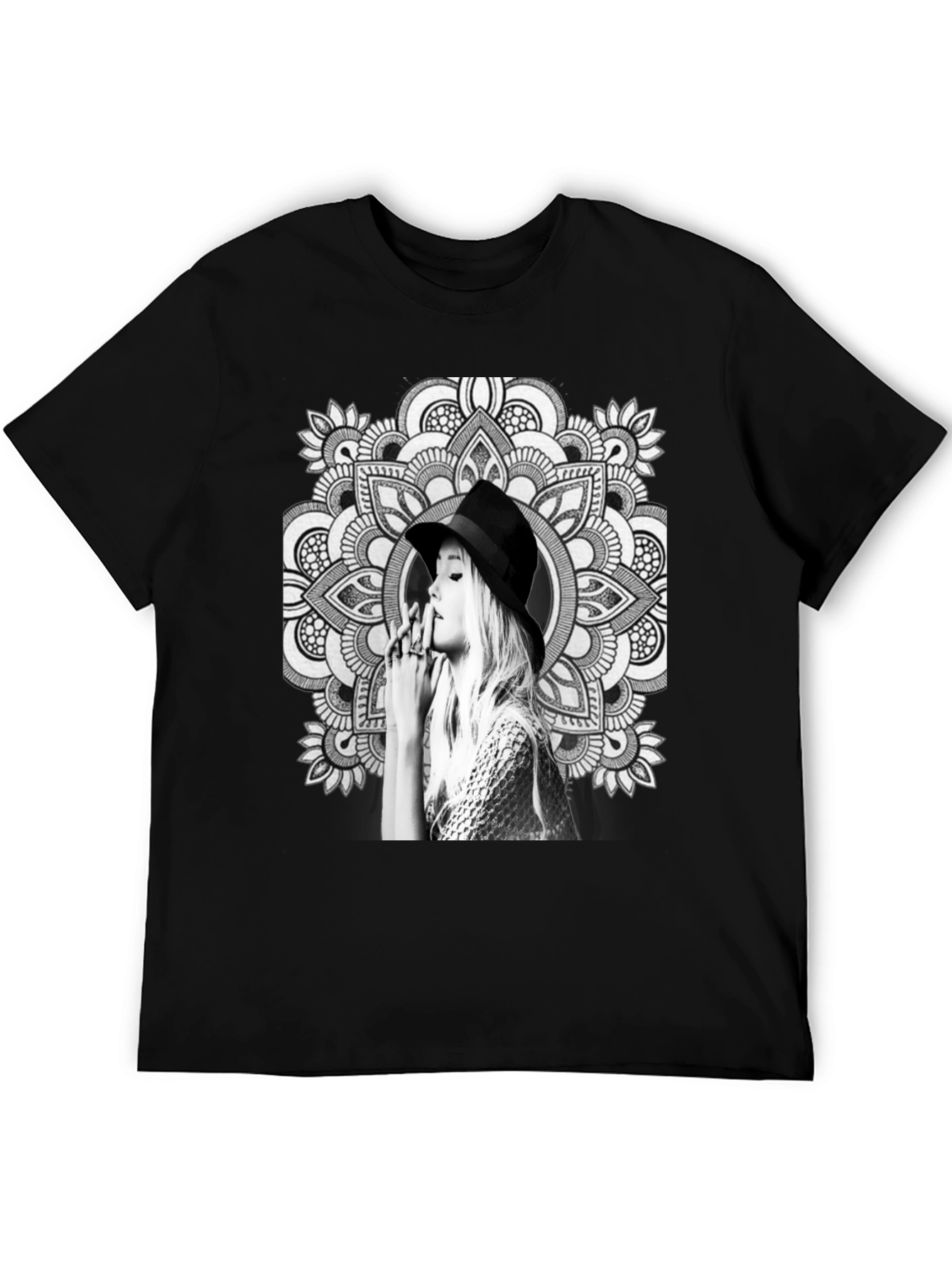 Black Black T-Shirt with Artistic Mandala Design view 5