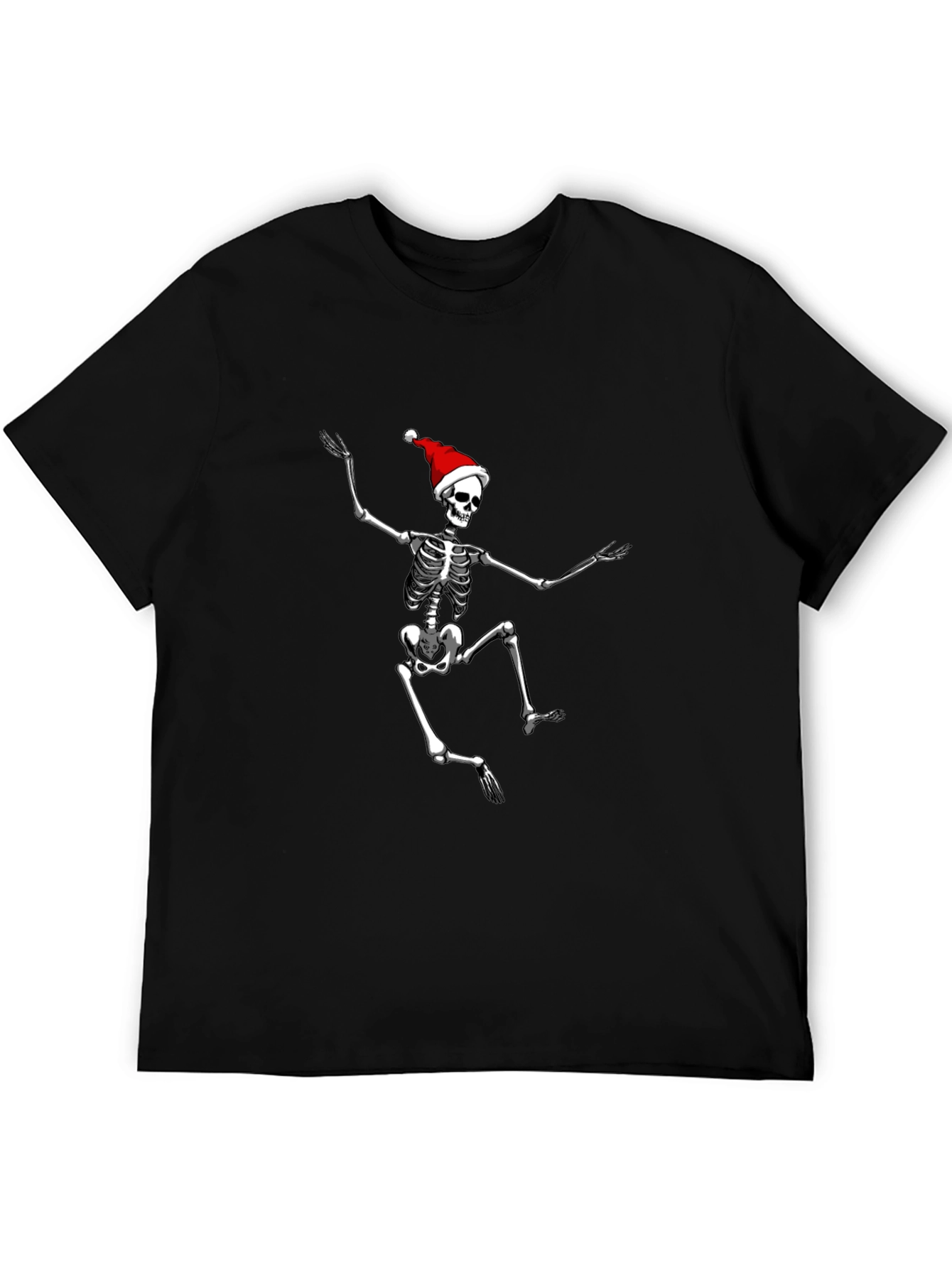 Black Skeleton Santa Black T-Shirt: Holiday Spooky Style view 5