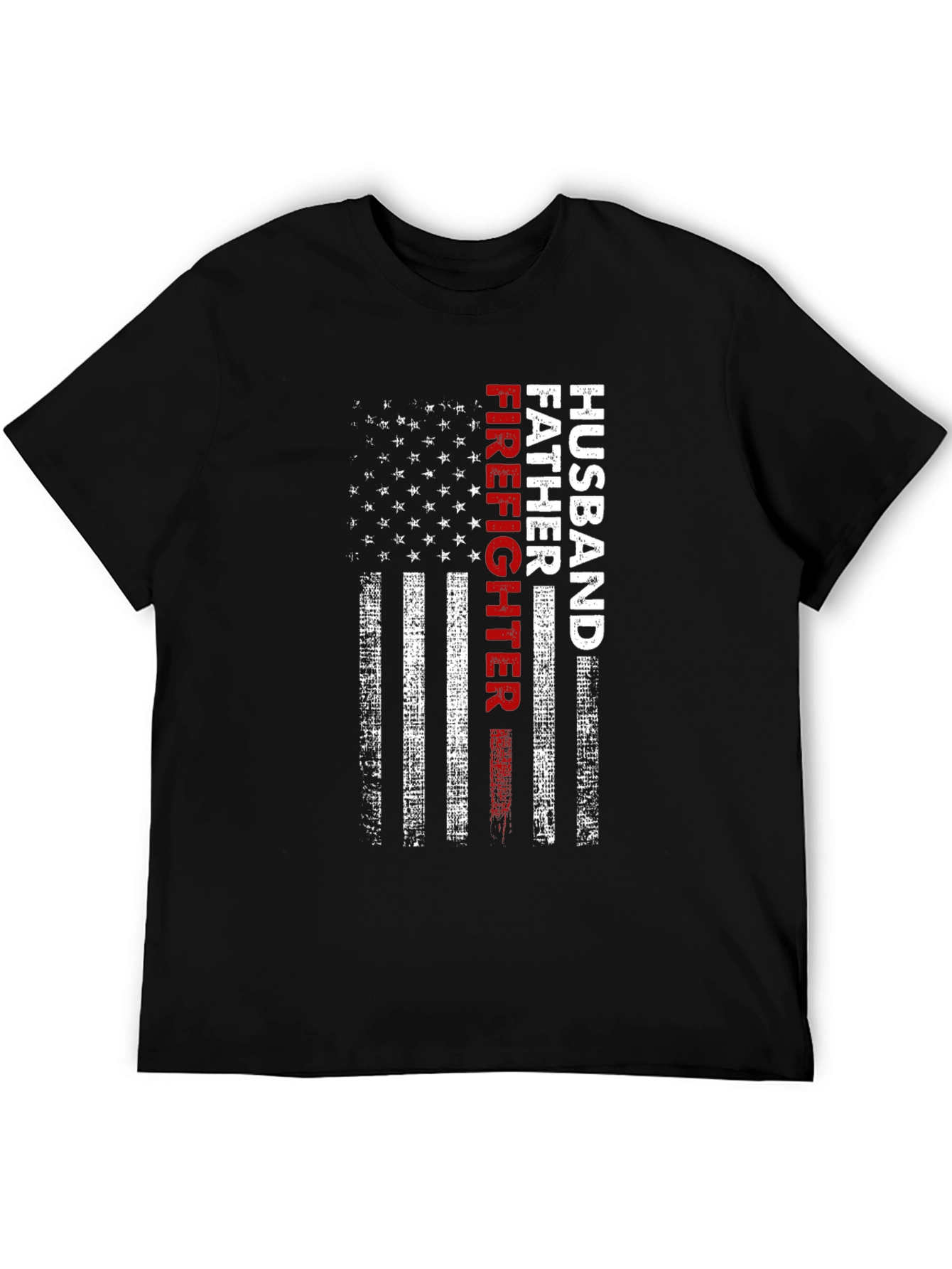 Black Husband Father Firefighter American Flag T-Shirt view 5