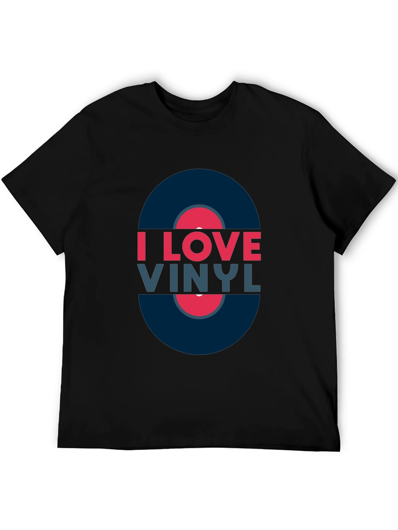 Black I Love Vinyl Black T-Shirt - Music Lover Tee view 5