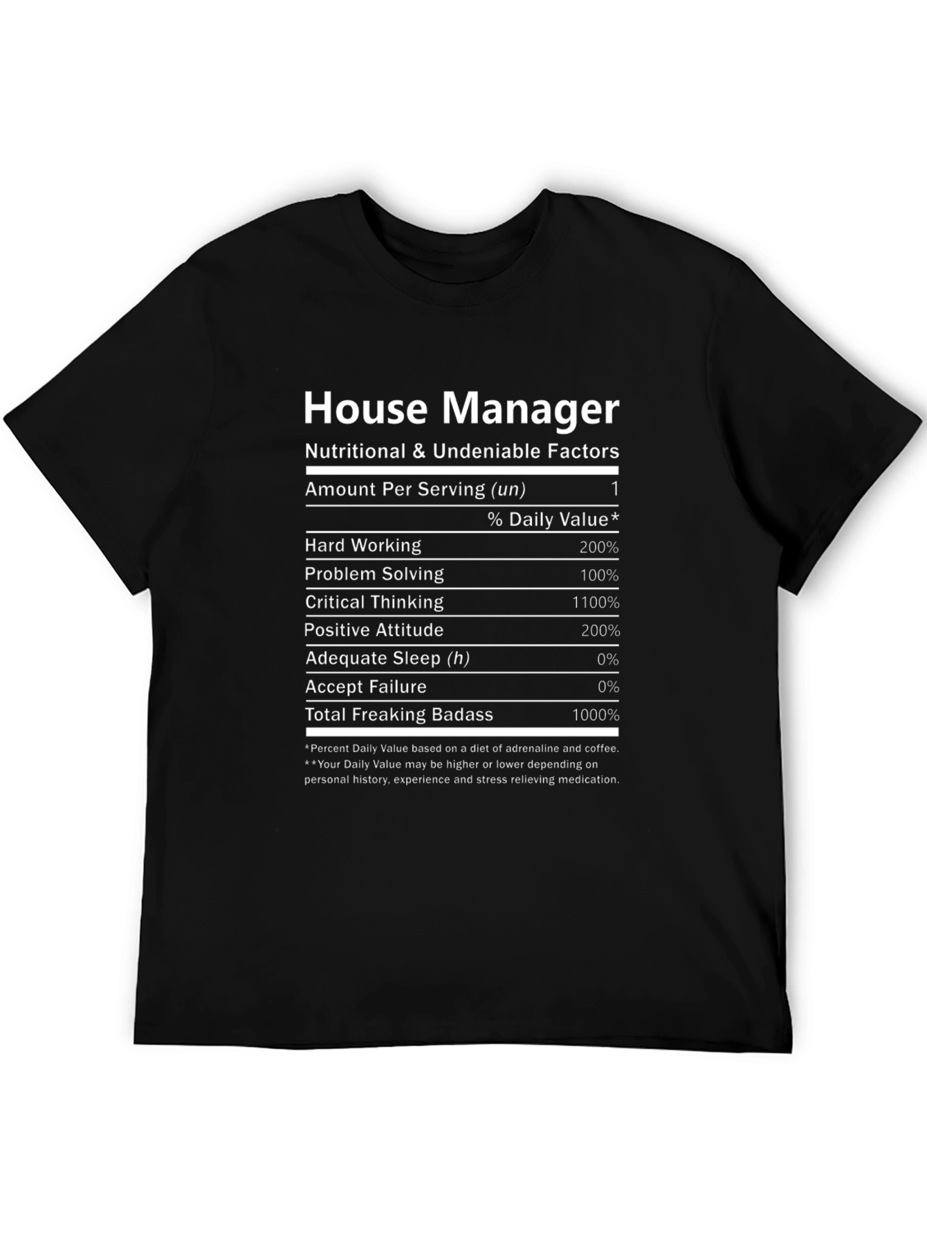 Black House Manager Nutrition Facts T-Shirt view 5