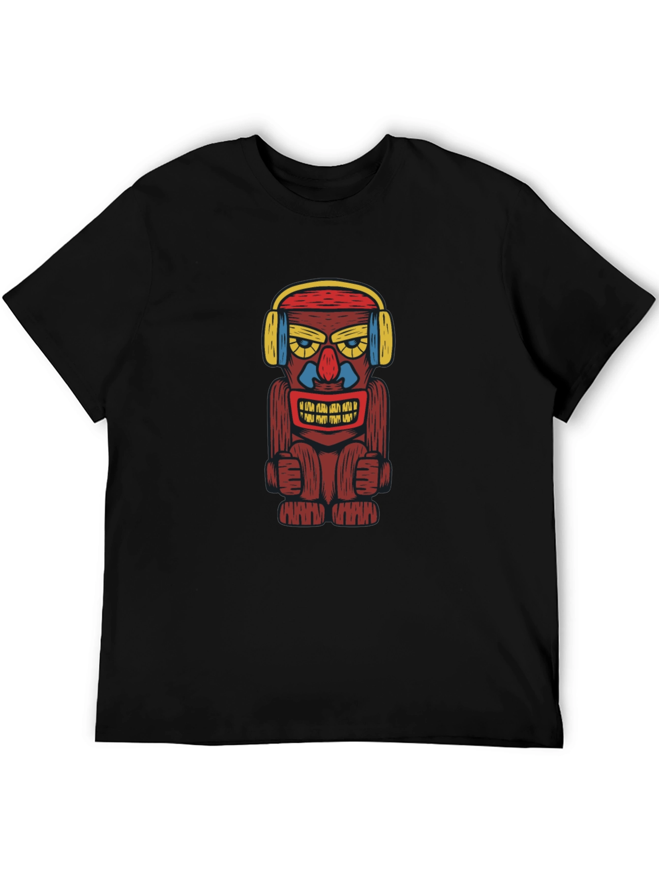 Black Groovy Tiki Headphone Graphic Tee view 5
