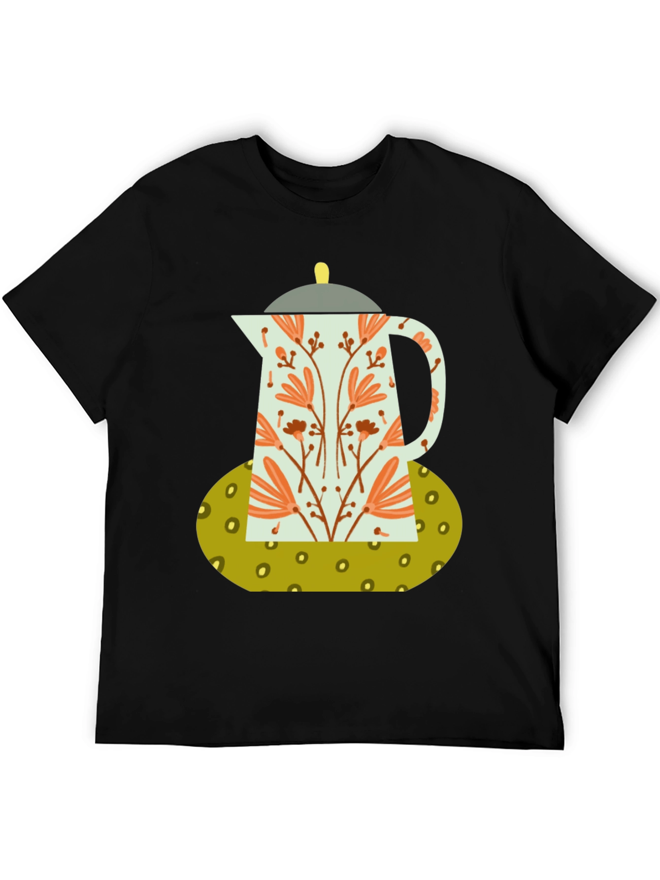 Black Floral Coffee Pot Graphic Tee - Black Cotton Blend view 5
