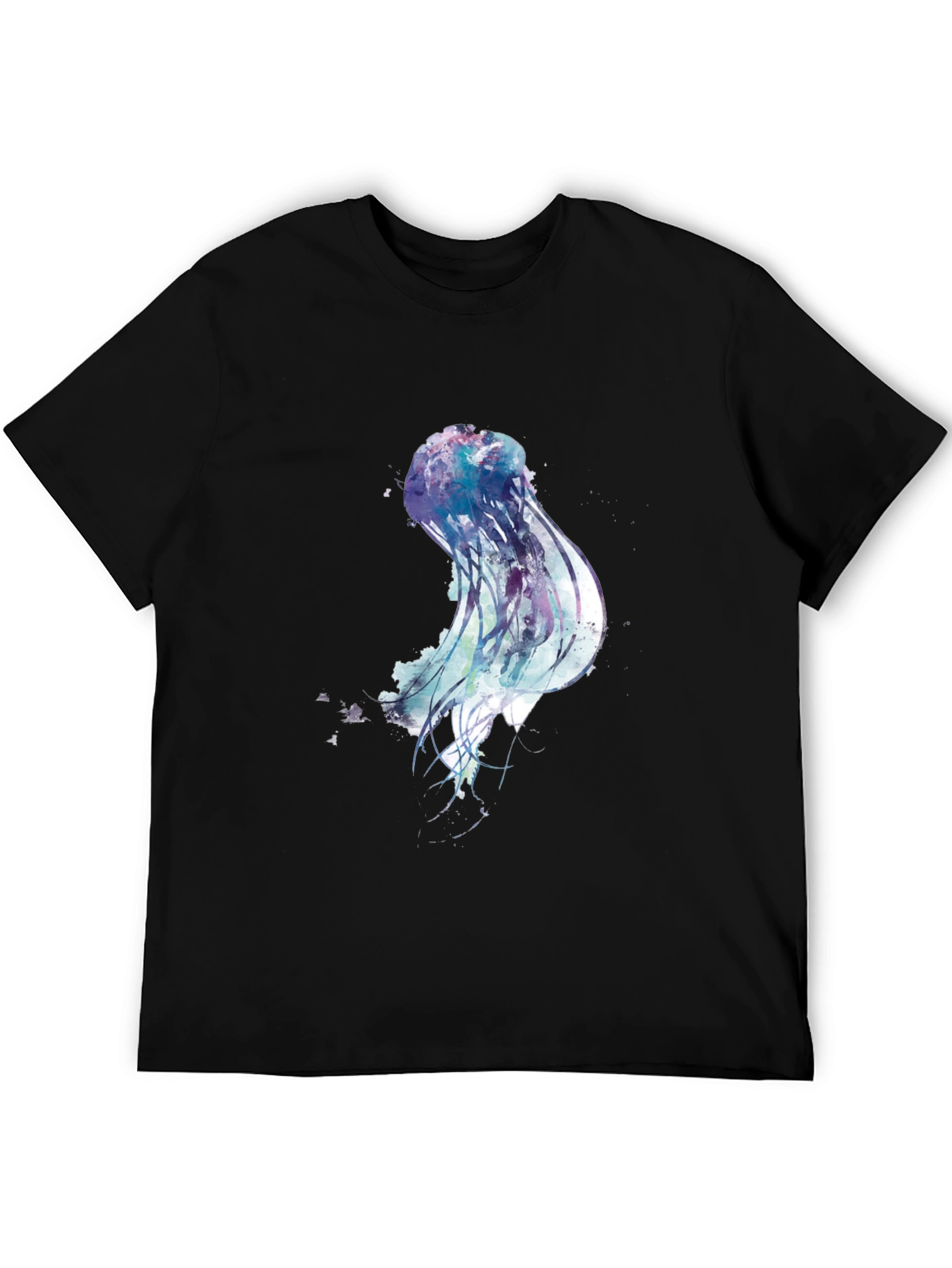 Black Jellyfish Watercolor Graphic Print Black T-Shirt view 5