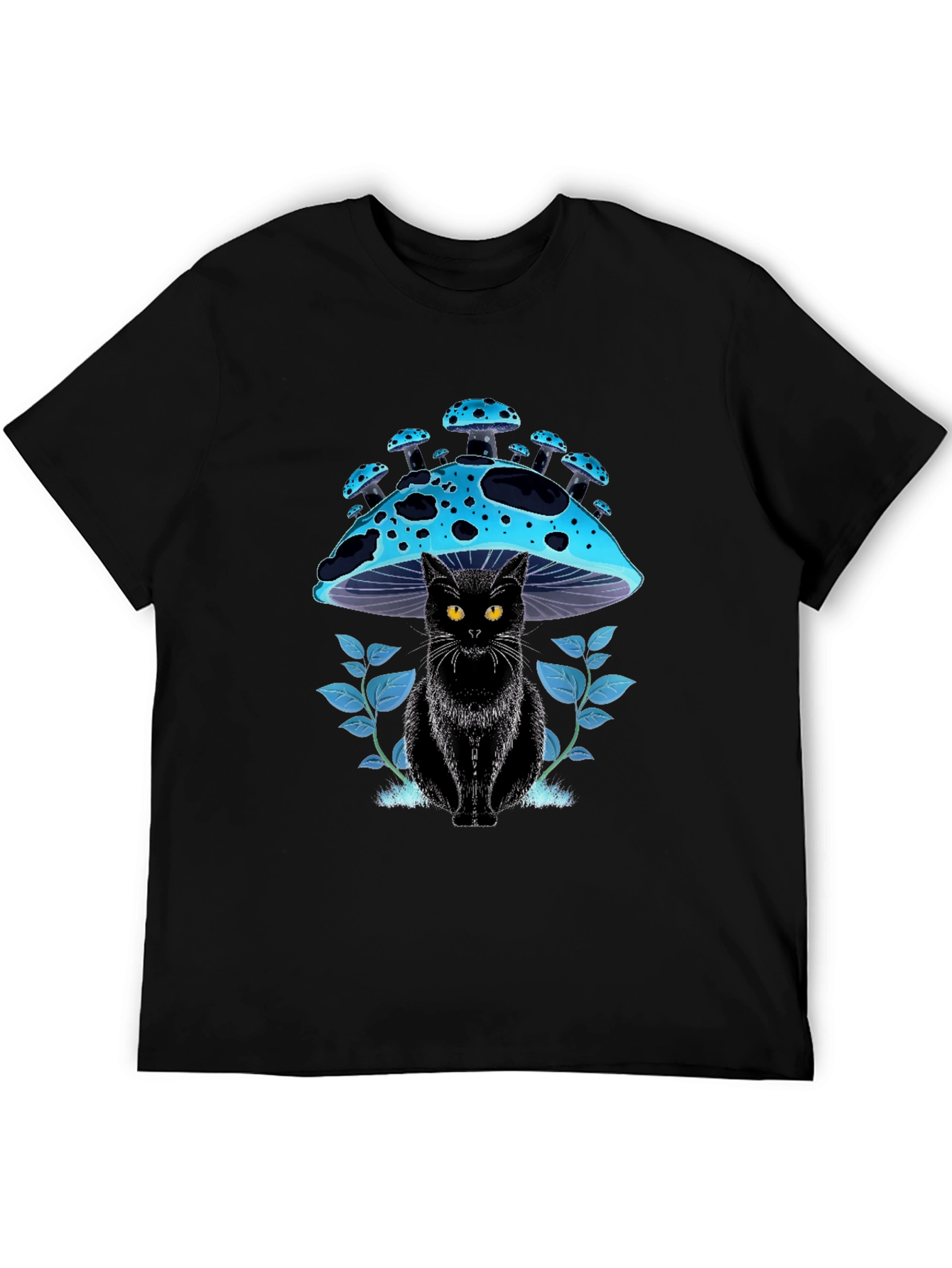 Black Black Cat Mushroom T-Shirt - Unique Graphic Tee view 5