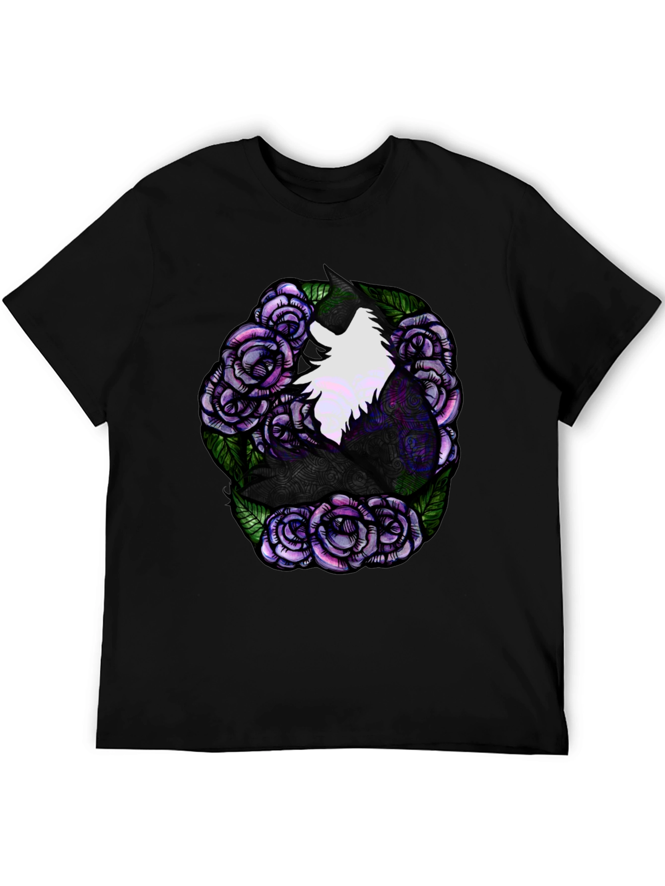 Black Floral Unicorn Graphic Tee - Black Cotton T-Shirt view 5