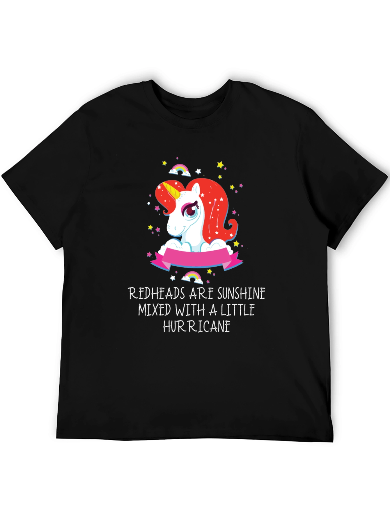 Black Redhead Sunshine Hurricane Unicorn Black T-Shirt view 5