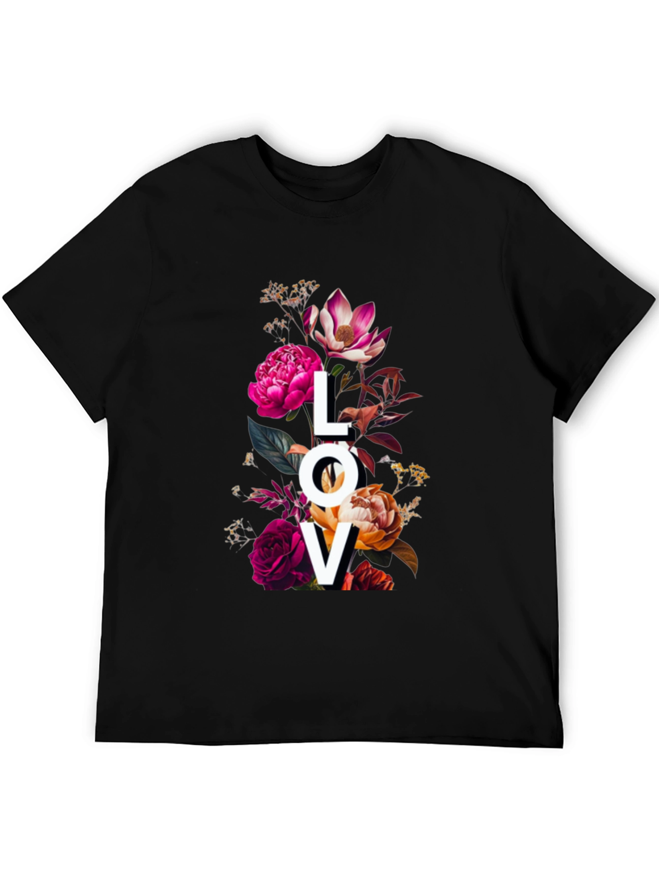Black Floral LOVE Graphic Print T-Shirt view 5