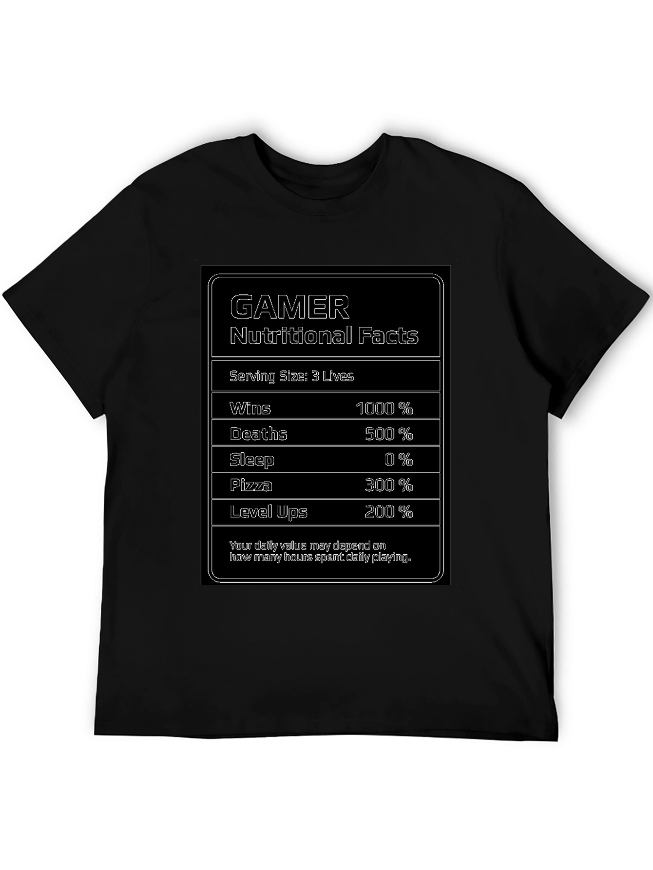 Black Gamer Nutritional Facts Funny T-Shirt view 5