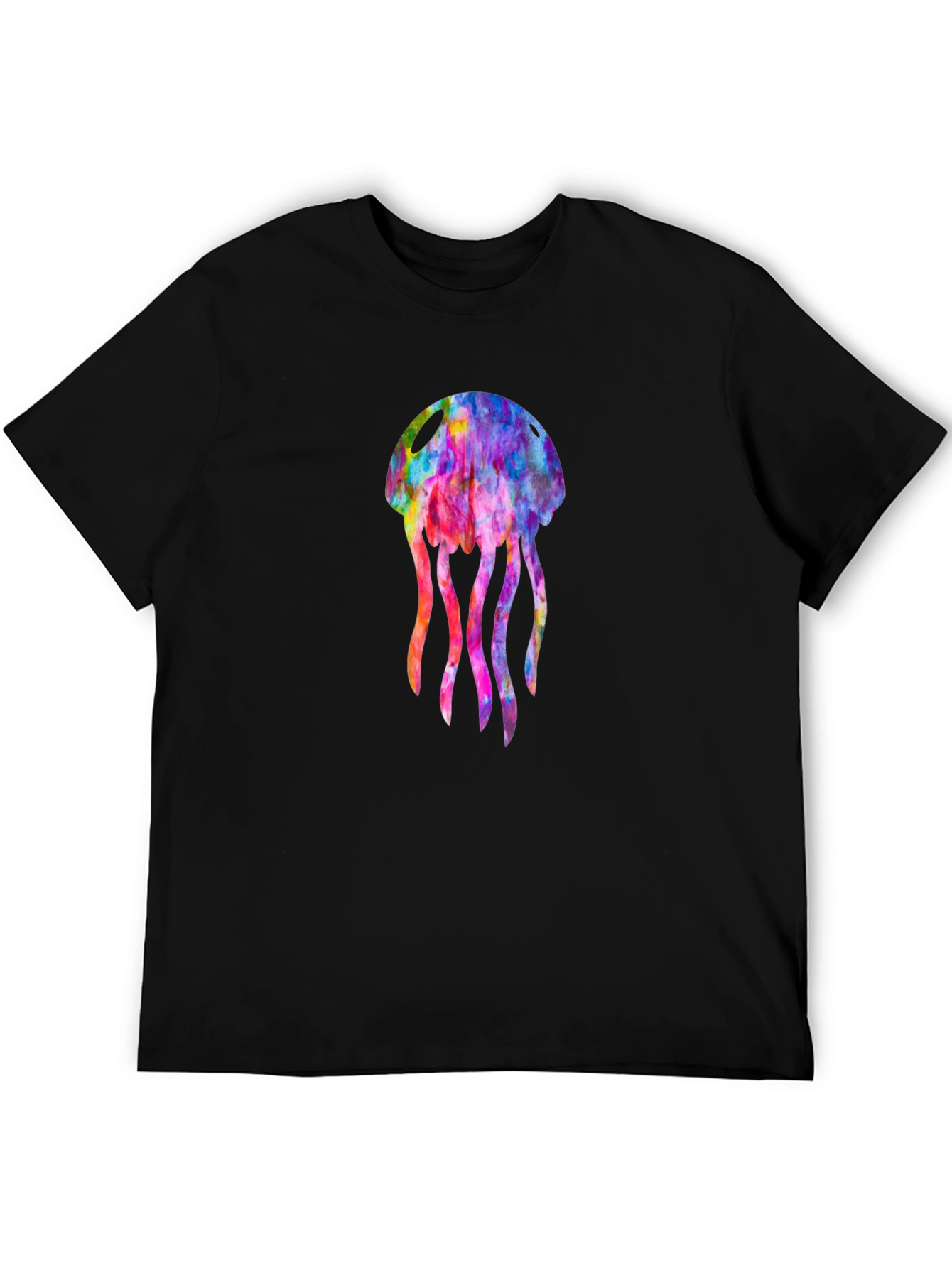 Black Colorful Jellyfish Graphic Black T-Shirt view 5